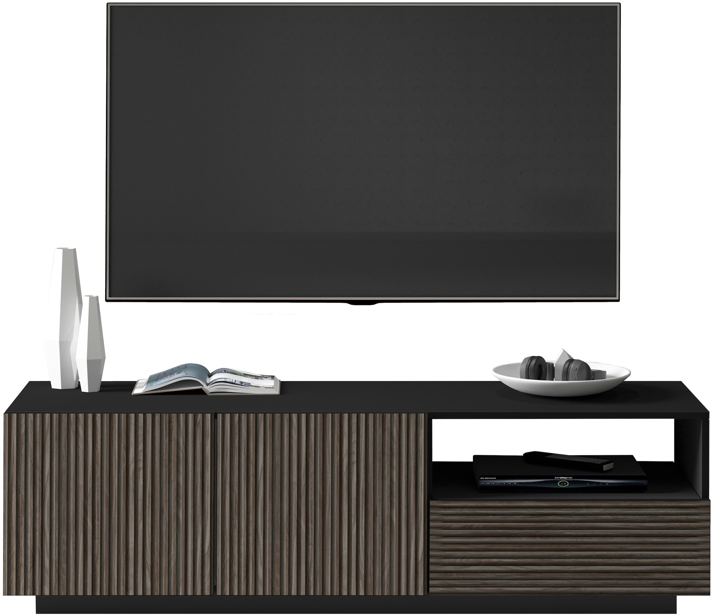 INOSIGN Lowboard »Vega,Lowboard,TV Board,TV Schrank,150 cm«, mit 2 Türen und 1 Schublade,Fronten mit Rillen-Optik