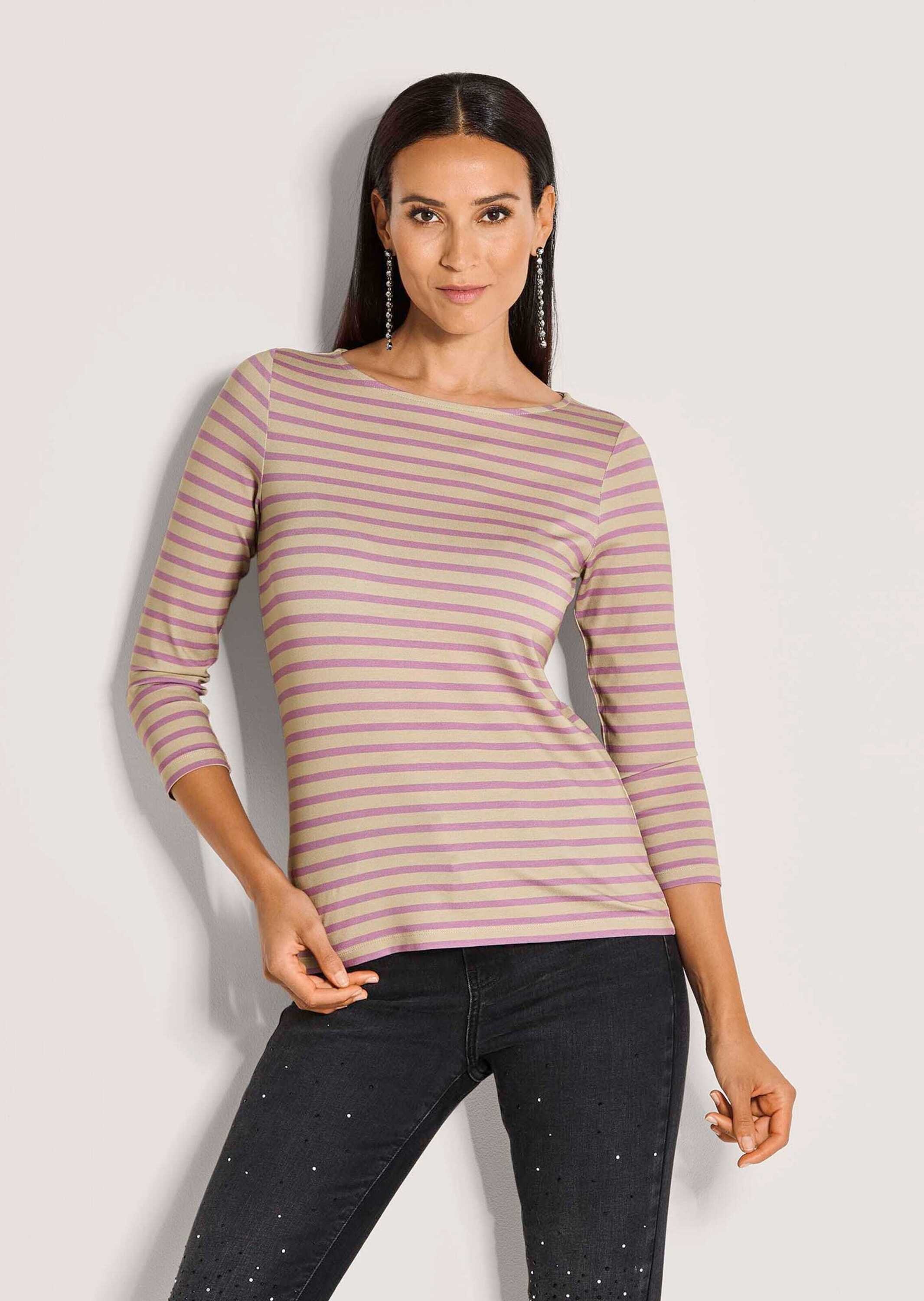 Madeleine 3/4 Sleeve Striped Shirt Beige Size 36 2