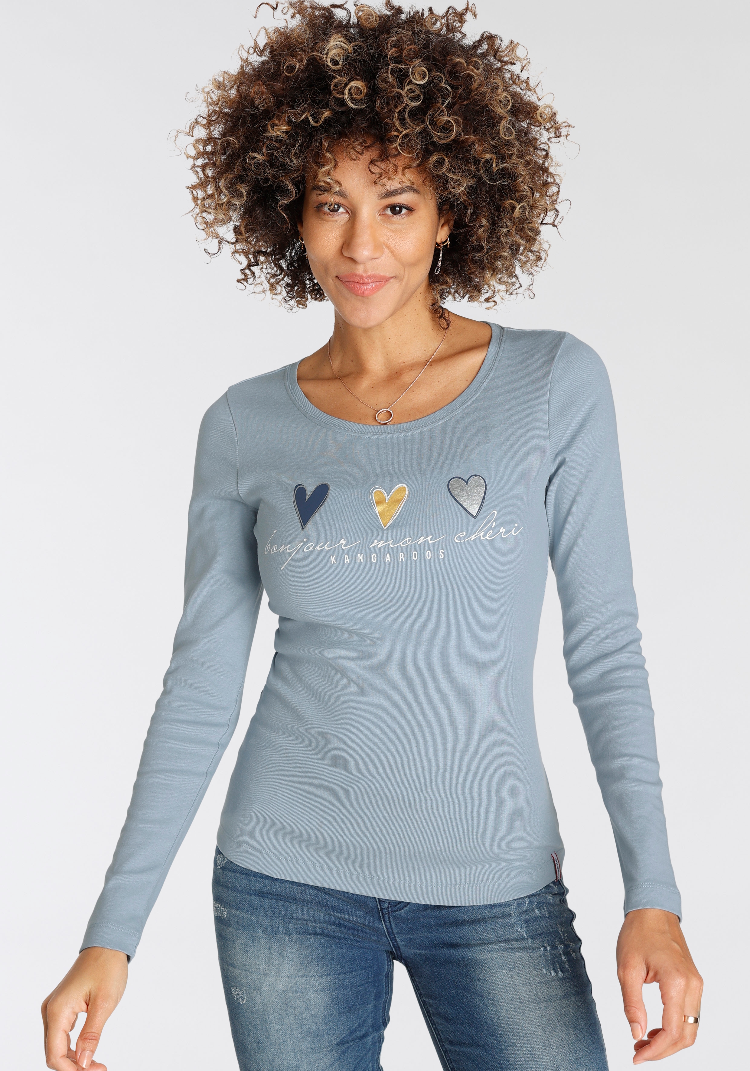 KangaROOS Longsleeve Langarm, sehr figurbetont und hüftbedeckend, mit Herzchen-Detail
