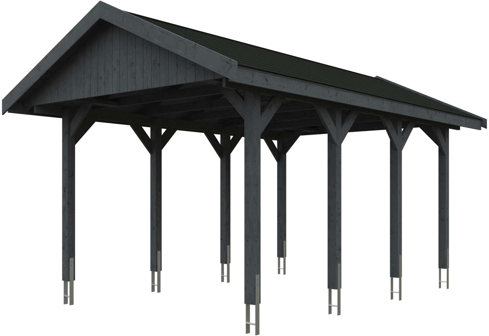 Einzelcarport »Wallgau«, Nadelholz, 291 cm, Schiefergrau, mit schwarzen Dachschindeln