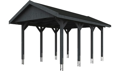 Einzelcarport »Wallgau«, Nadelholz, 291 cm, Schiefergrau, 380x600cm, schwarze Schindeln