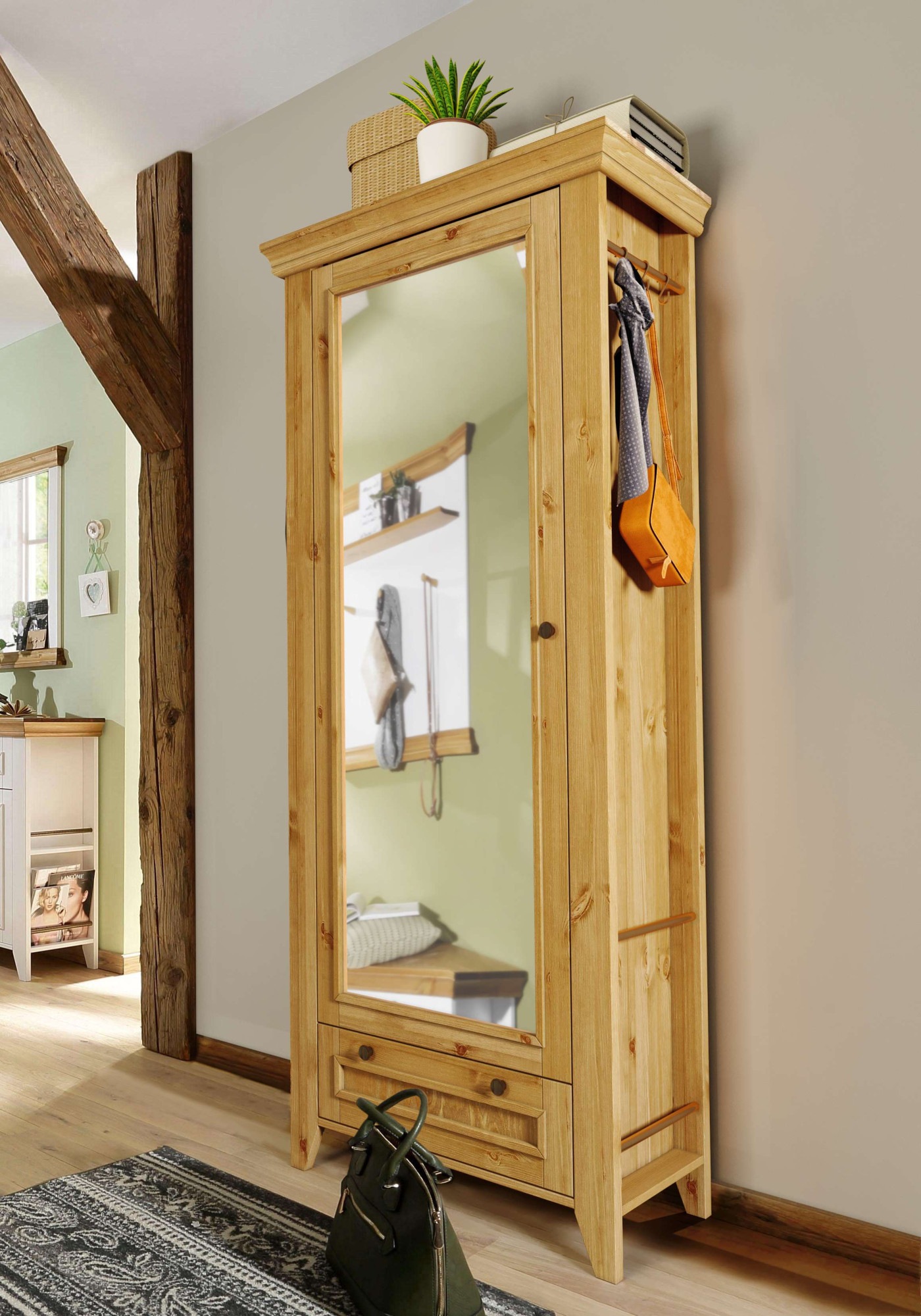 OTTO home Garderobenschrank "Skandinavia" Massivholz, mit Spiegel und seitl günstig online kaufen