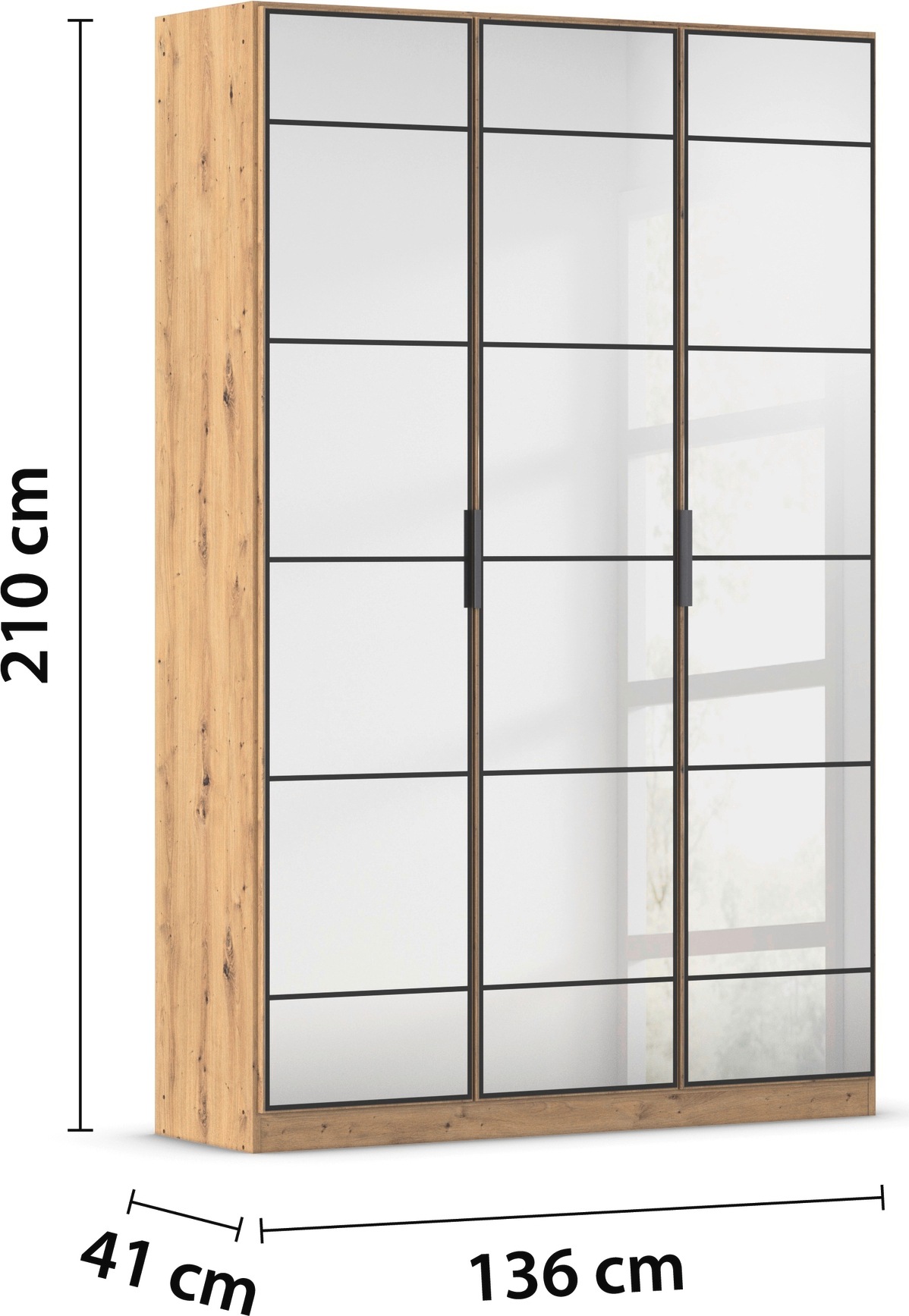 rauch Drehtürenschrank »Kleiderschrank Schrank Garderobe Schlafzimmerschrank ACERO«, (praktisch in Tiefe 41 cm mit vielen Einlegeböden), Spiegelfront in moderner Loft-Optik MADE IN GERMANY