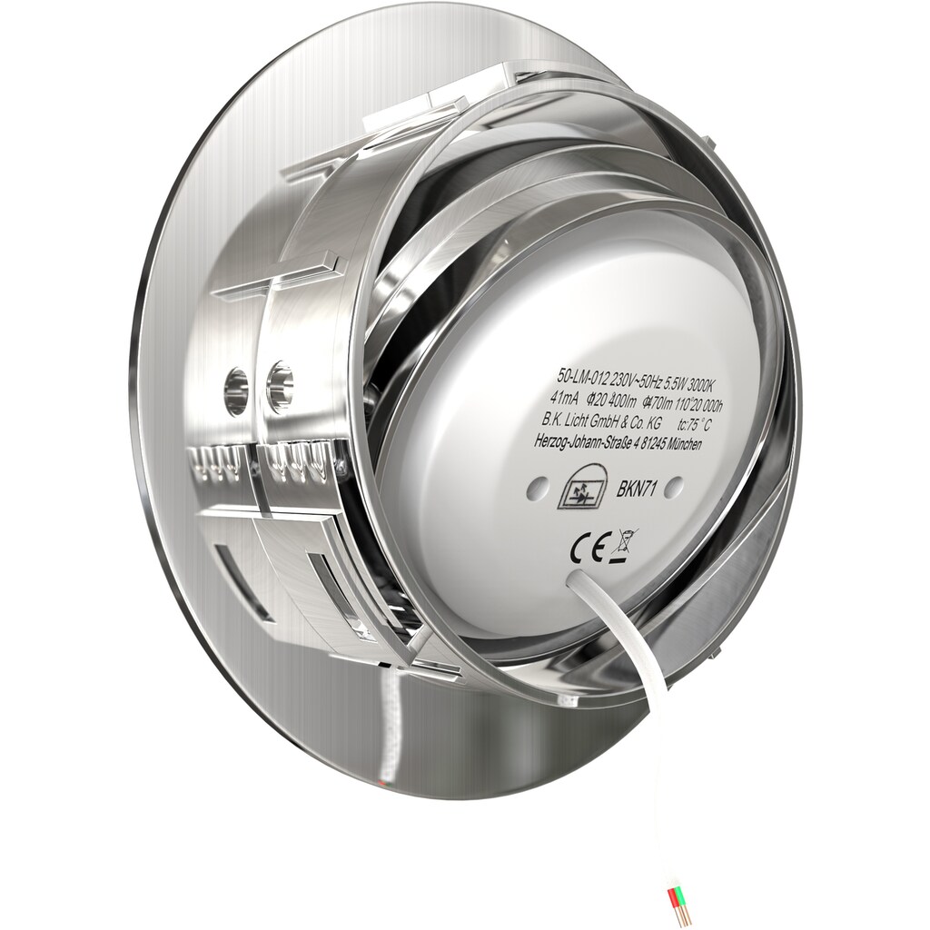 B.K.Licht LED Einbauleuchte 5er-Set,  LED-Modul 5,5 Watt, 470 Lumen, 3.000 Kelvin, über Lichtschalter in drei Stufen dimmbar, schwenkbar, IP23