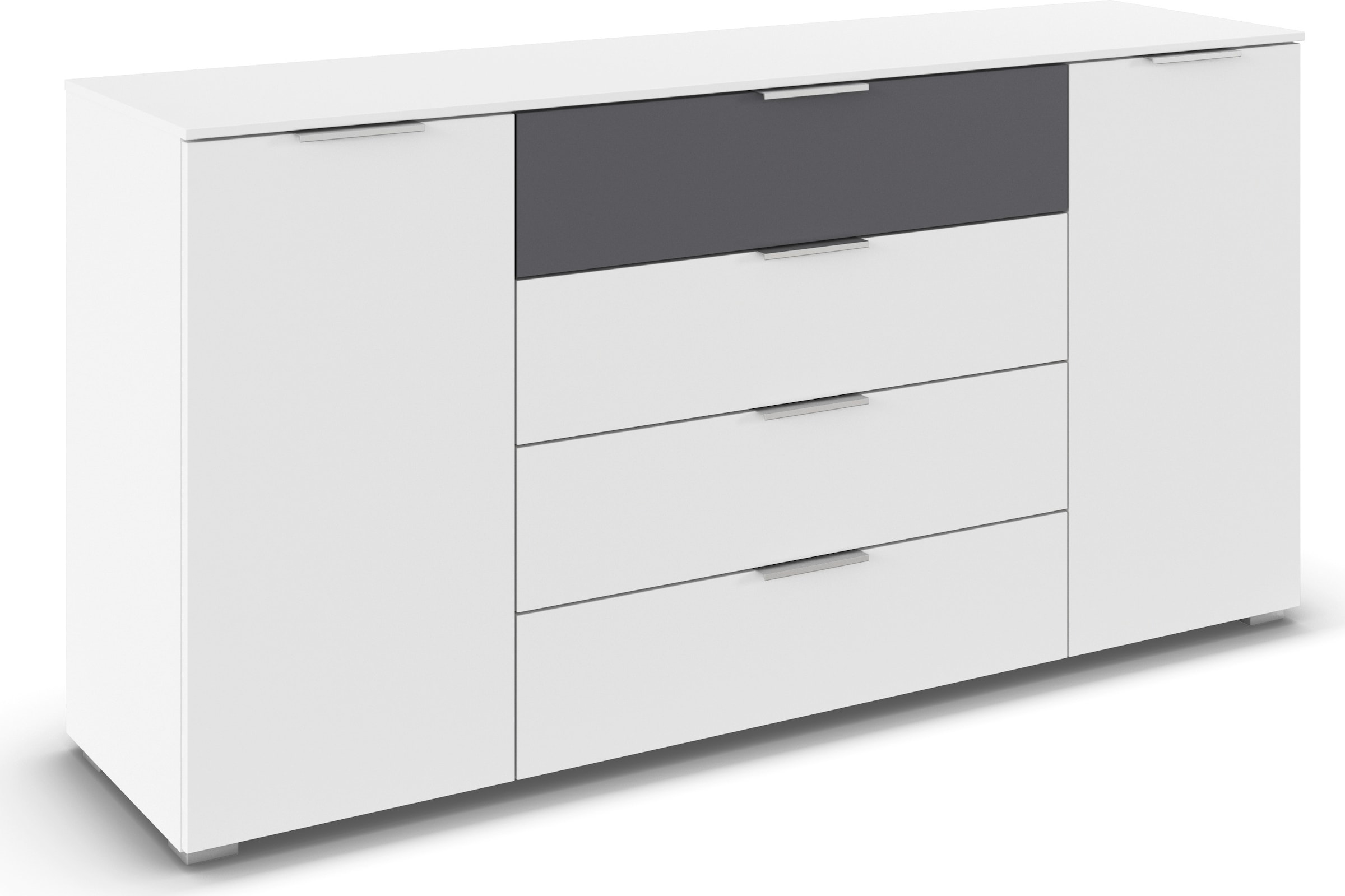 OTTO home "Kommode Sideboard Schubladenkommode Schlafzimmerkommode ASTANA" Breite 160 cm / Höhe 81 cm, mit 4 Einlegeböden, 2-türig, 4 geräumige Schubladen, Kantengriff Alufarben MADE IN GERMANY