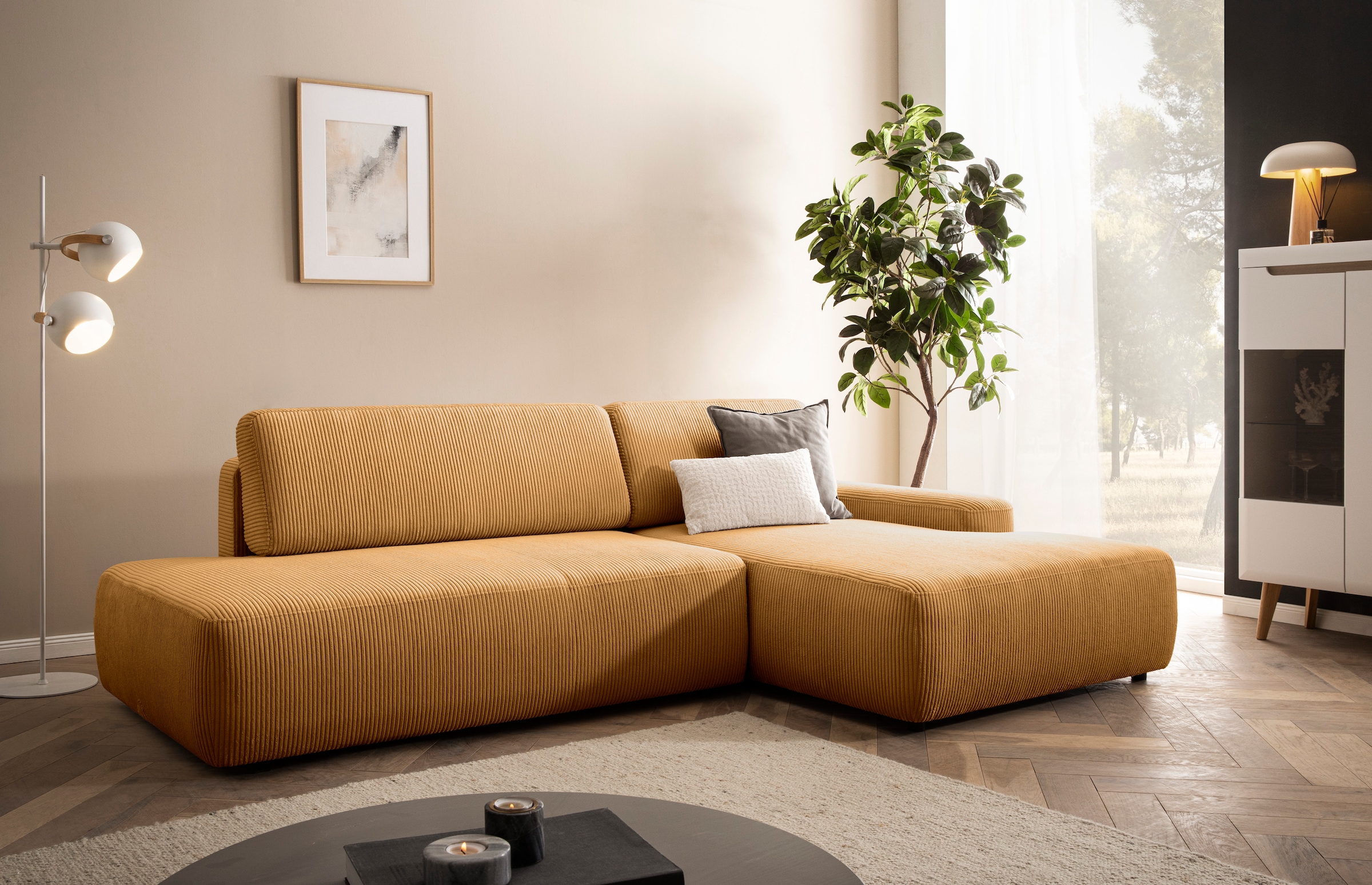 Home affaire Ecksofa "TORGE, Schlafsofa Cord, Samtvelours u. Strukur fein, günstig online kaufen