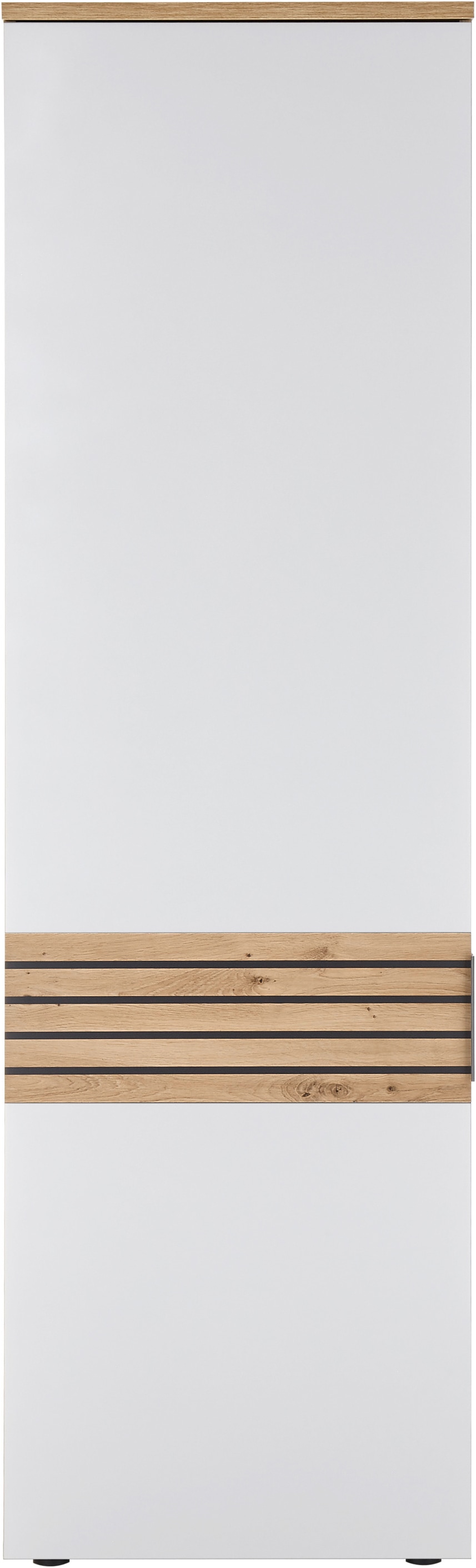 HBZ Stauraumschrank »Milan«, (1 St.), weiß oder Grau, Garderobenhochschrank mit Absetzung in Eiche Dekor