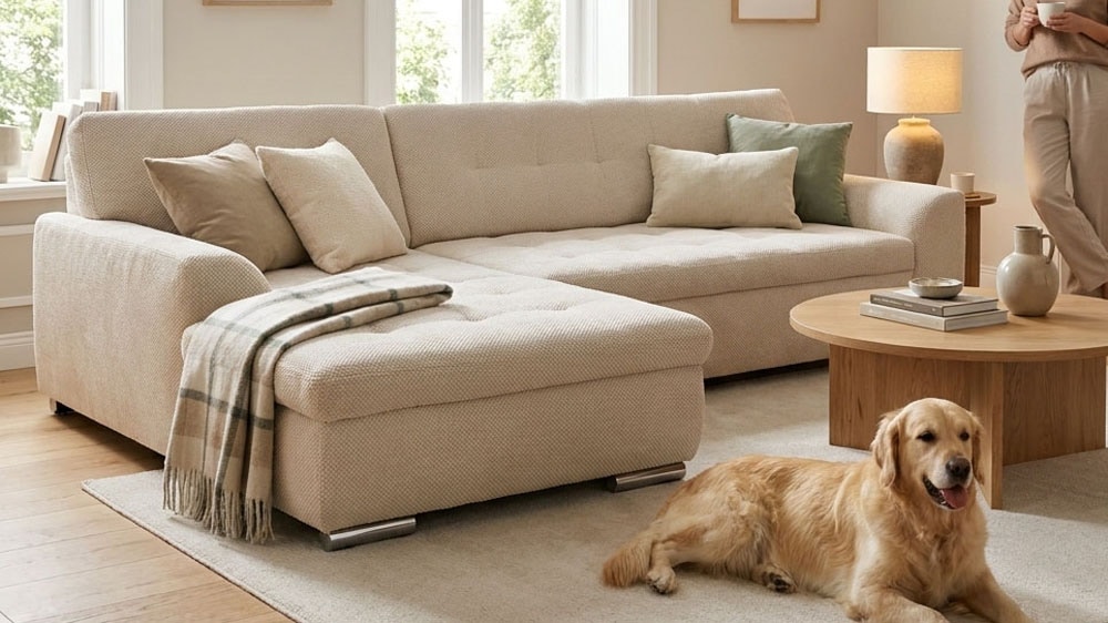 OTTO home "Torrnby 268 x 178 cm, mit Steppungen, modern & stabil" mit Schlaffunktion, L-Form, aus Pet Friendly Bezug