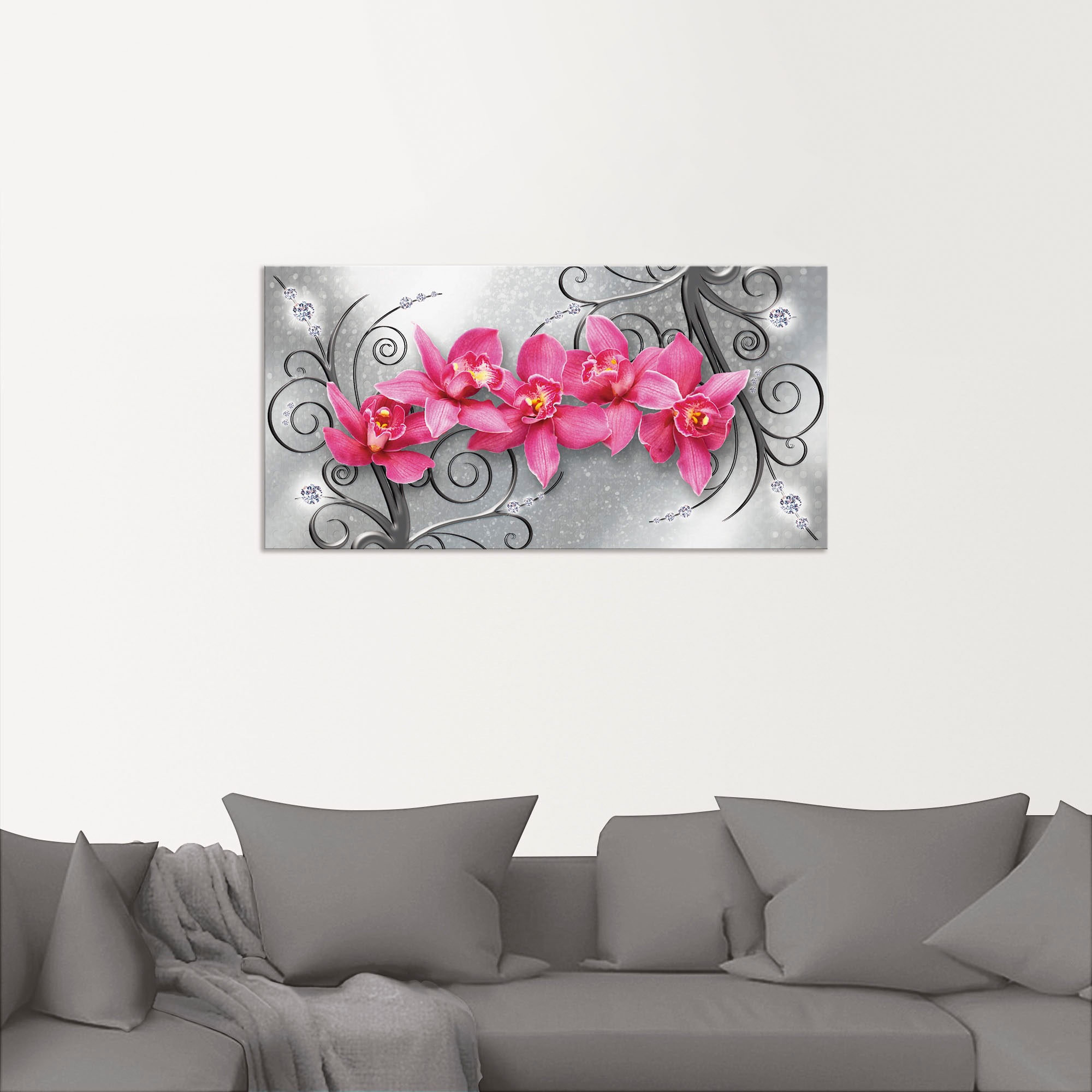 Artland Wandbild "rosa Orchideen auf Ornamenten" Blumenbilder 1 Stk. tlg. a günstig online kaufen
