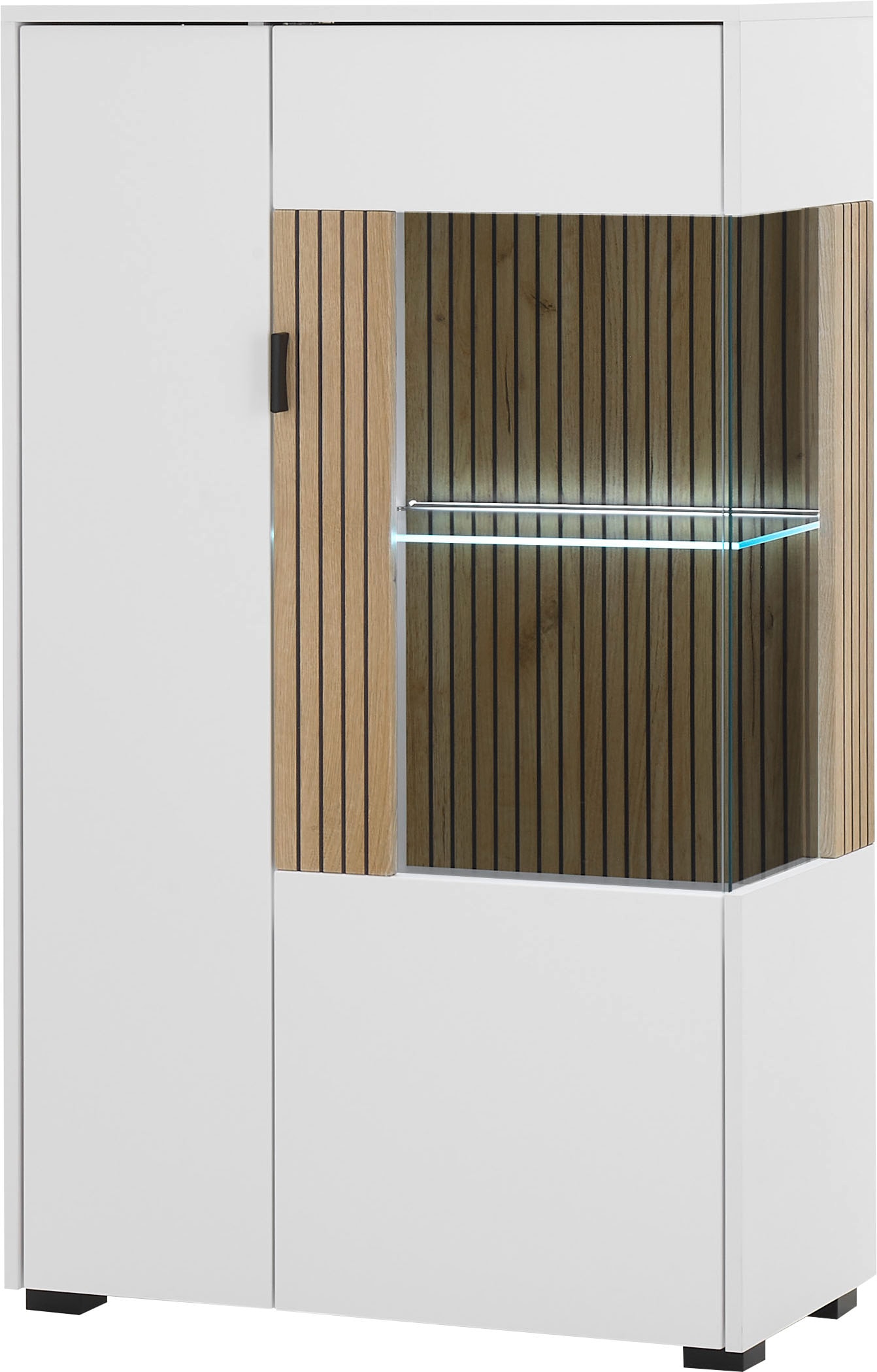 INOSIGN Vitrine »Hudson, Stauraumvitrine, Standvitrine«, in moderner Trendfarbe, Griffe aus Metall (Schwarz), Höhe 125 cm