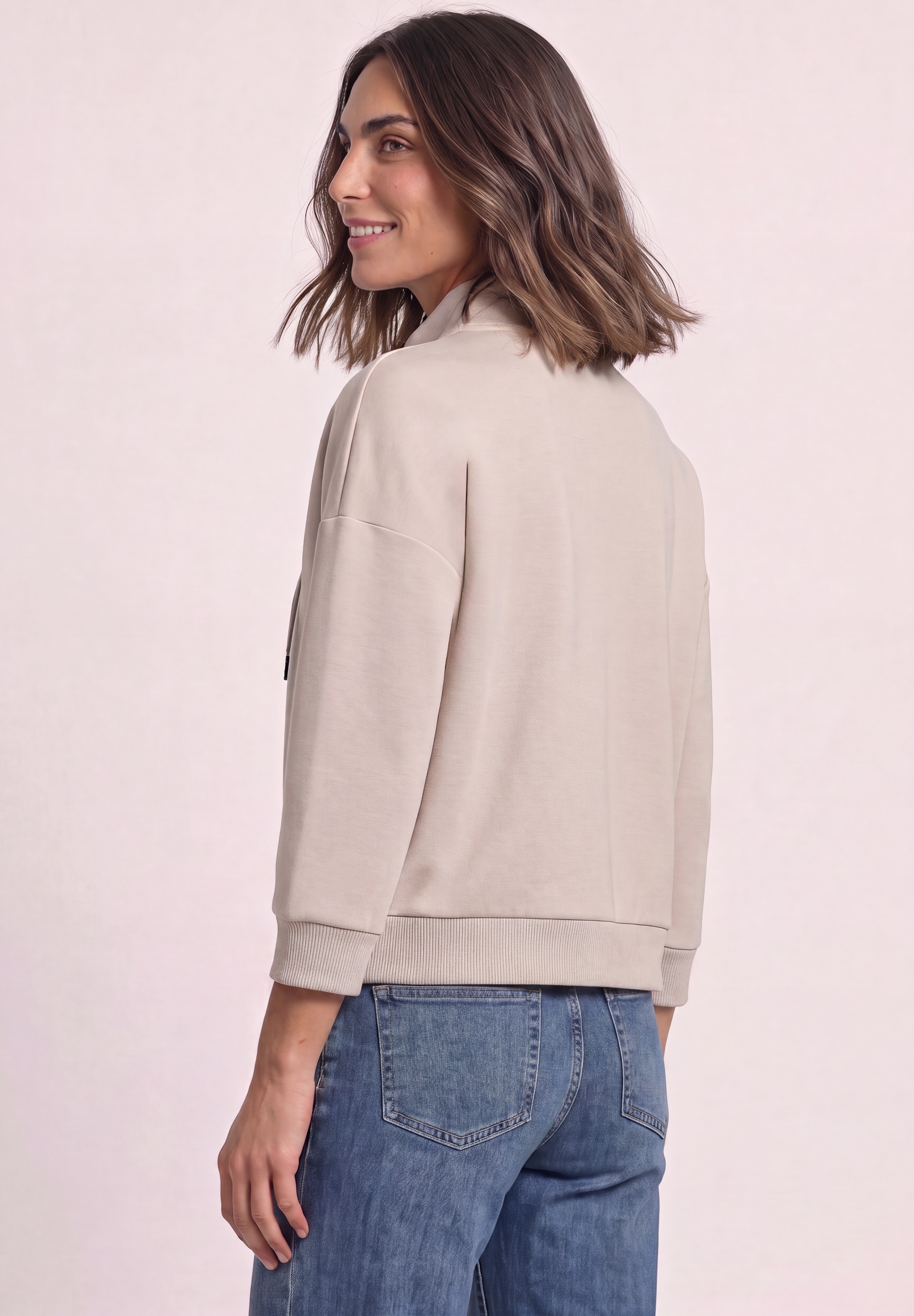 STREET ONE Sweatjacke 3/4-Arm Jacke im Silk-Look mit Rippdetails