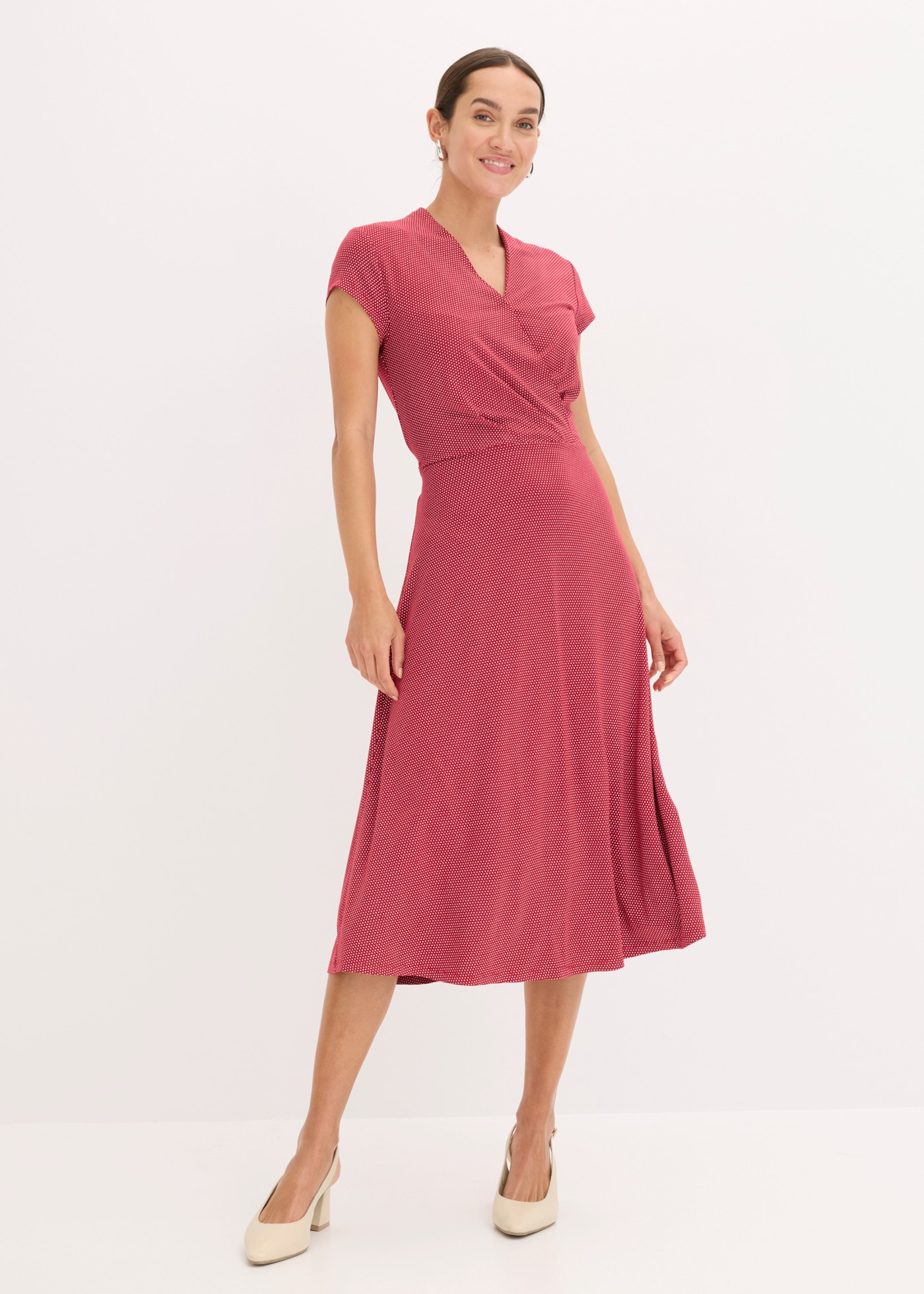 bonprix Midikleid aus Viskose und Elasthan, Wickeloptik mit Bindeband, Kurzarm-Design