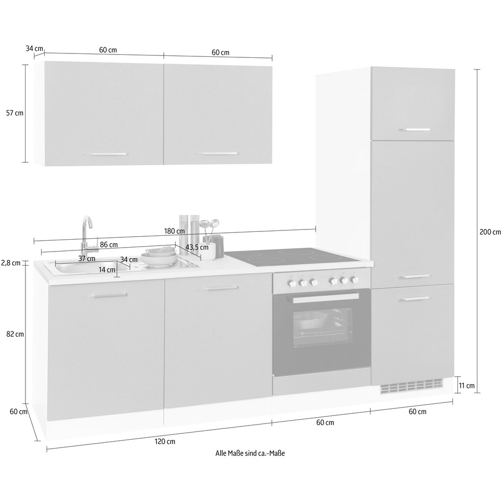 HELD MÖBEL Küchenzeile »Visby«, mit E-Geräten, Breite 240 cm inkl. Kühlschrank