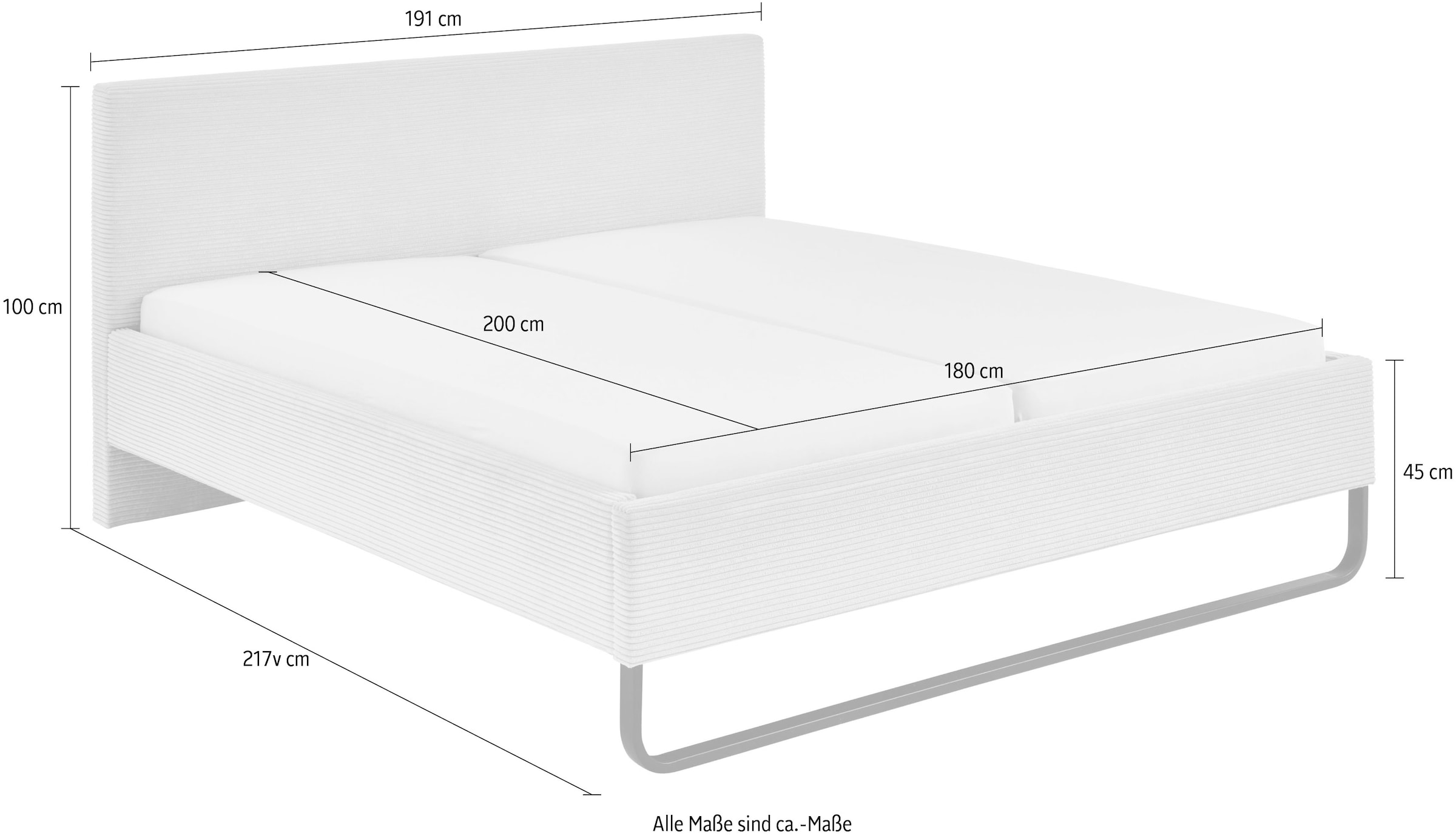 meise.möbel Polsterbett »Swing«, aus Cordstoff, mit schwarzer Metallkuffe