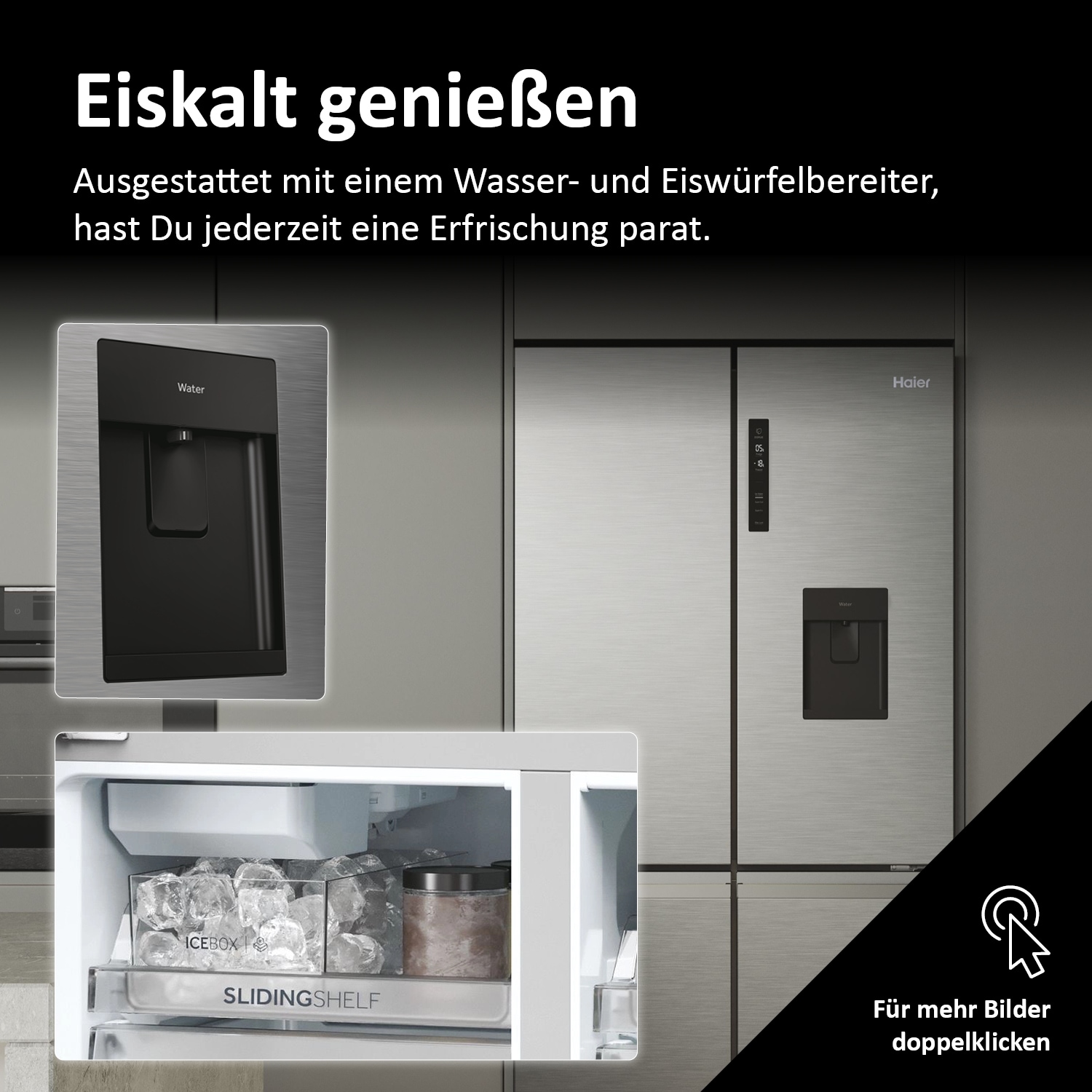 Haier Multi Door CUBE 90 SERIES 5 »HCR5919EHMP«, 190 cm hoch, 91 cm breit, Nutzinhalt: 525 Liter, Wasserdispenser