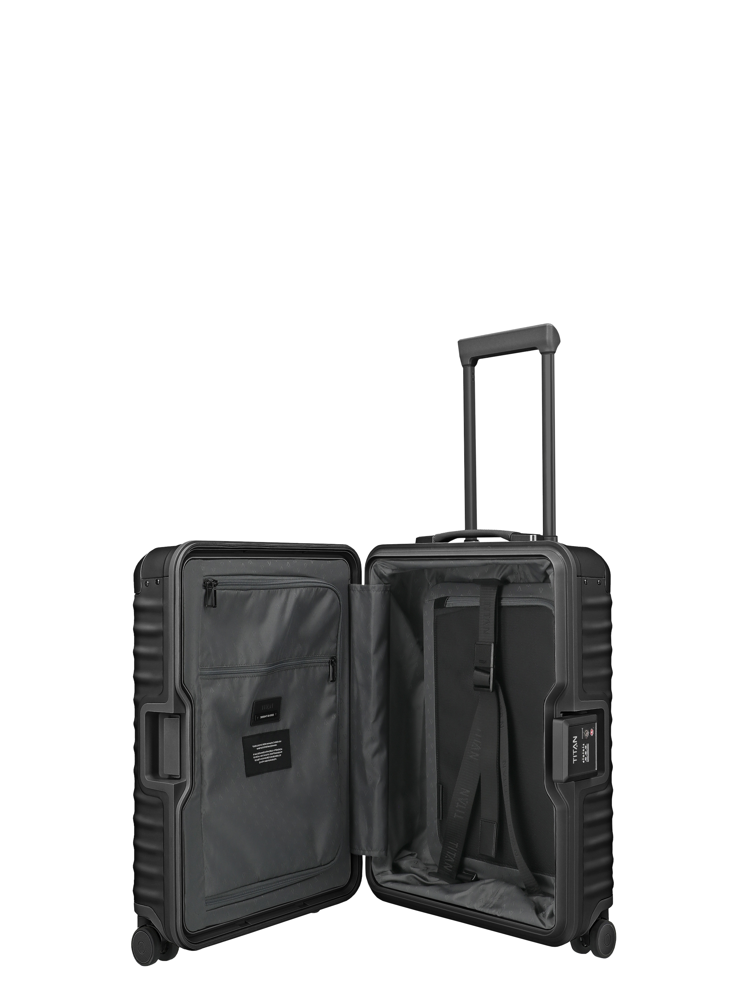 TITAN - Made in Germany Trolley »ETERNITY S23 Aluminium Bordkoffer Made in Germany« 45 l 4 Rollen 100 % Aluminium, Smart Frame und Echtledergriffe