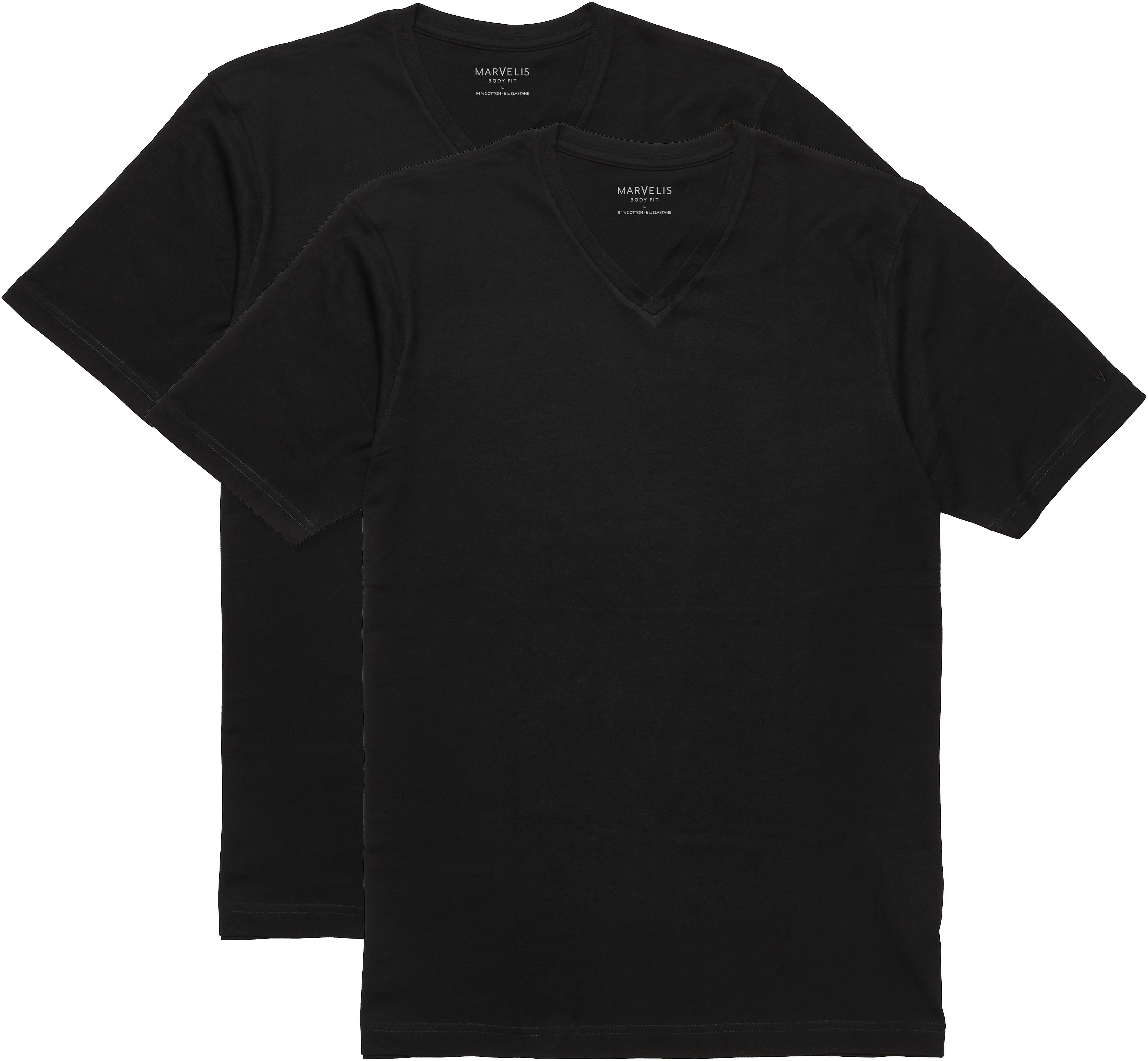 V-Shirt MARVELIS, Damen, Gr. M, schwarz, Jersey, Obermaterial: 94% Baumwolle, 6% Elasthan, unifarben, körpernah normal, V-Ausschnitt, Shirts, body fit, Doppelpack