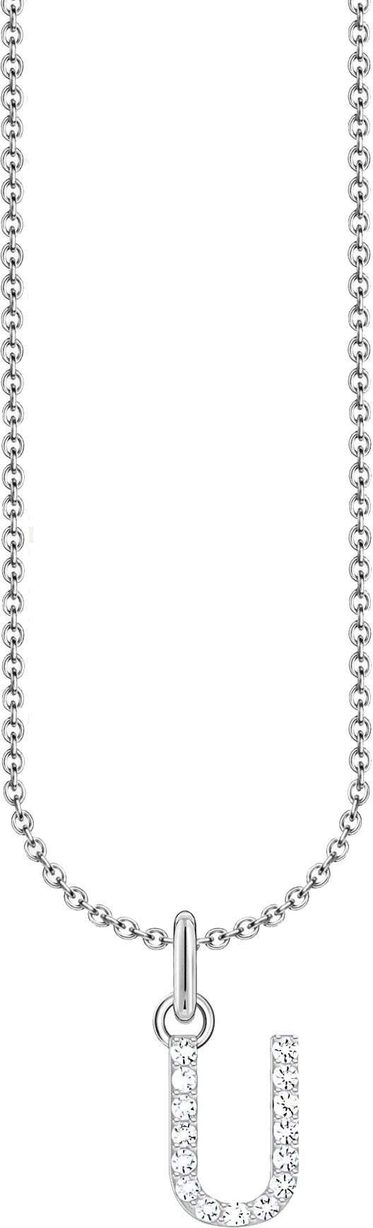 Kette mit Anhänger THOMAS SABO "Buchstabe" Gr. 45, bunt (silberfarben, weiß), Halsketten, Damen, 45, U, Silber 925 (recycelt), mit Zirkonia (synth.)