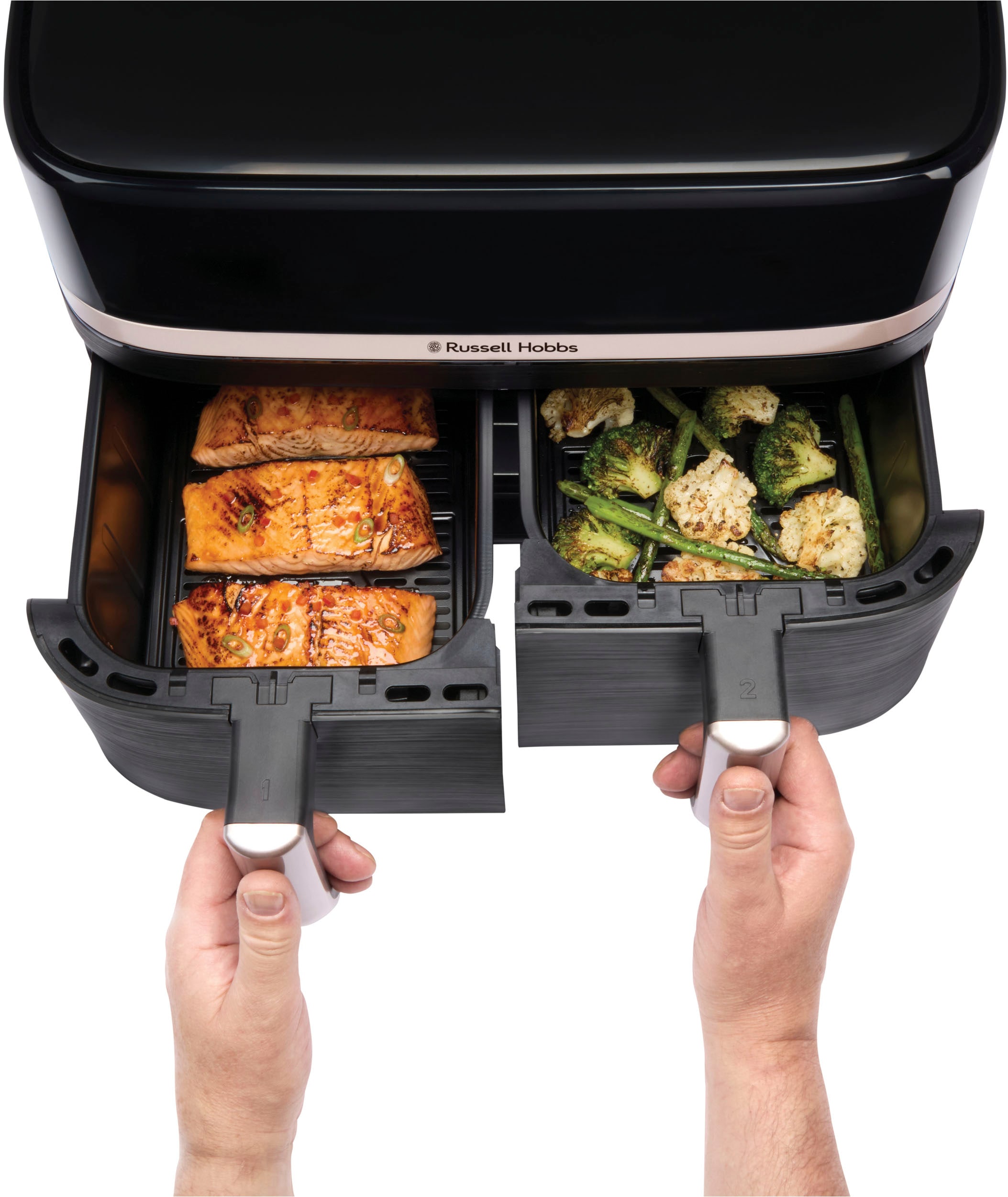 RUSSELL HOBBS Heißluftfritteuse »27680-56 s SatisFryTM Dual basket, 4,5L«, 2800 W, Fassungsvermögen 9 l, Airfryer–wenig oder kein Öl erforderlich, 9 Programme, 4,5 L