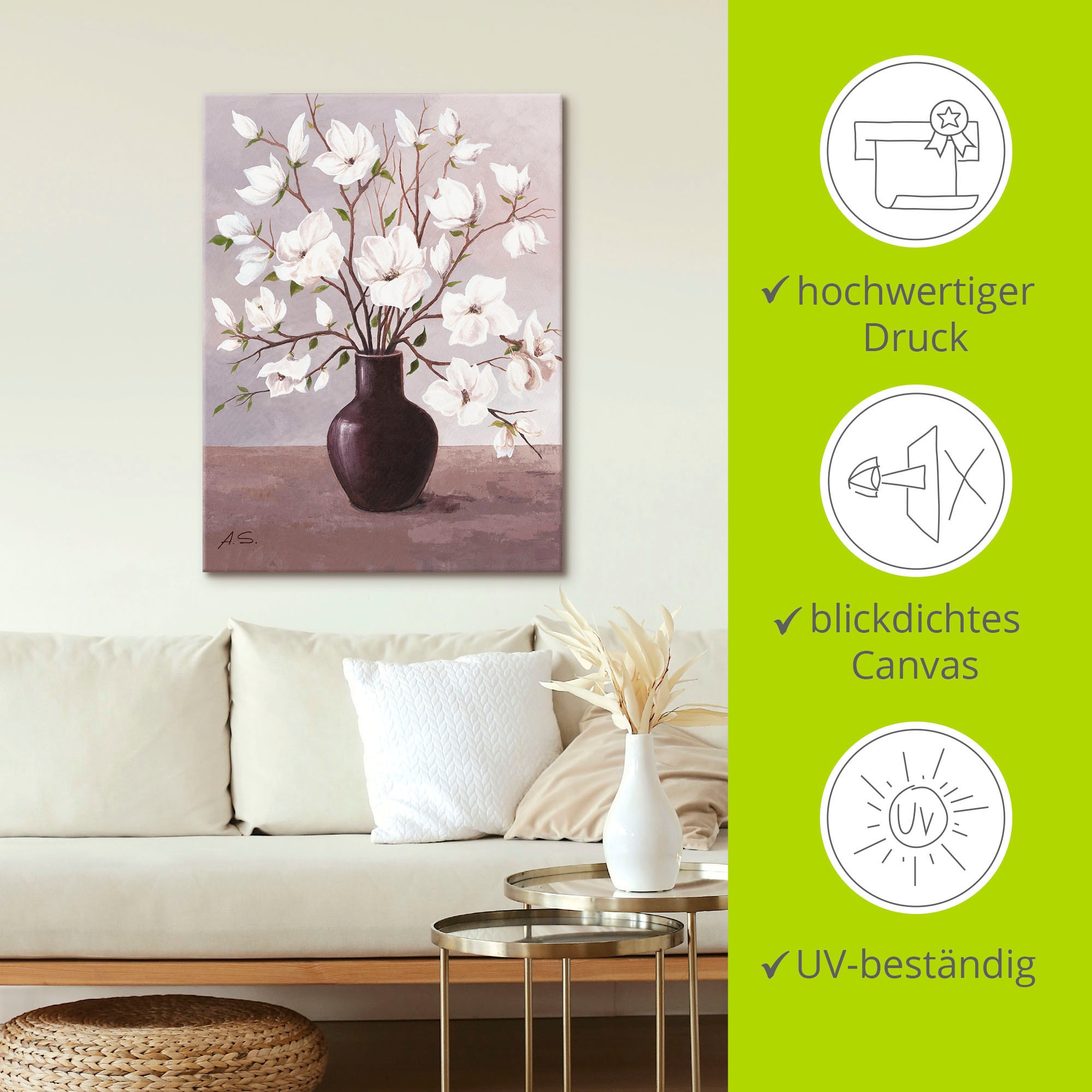 Artland Leinwandbild »Magnolien«, Blumen, (1 St.), auf Keilrahmen gespannt