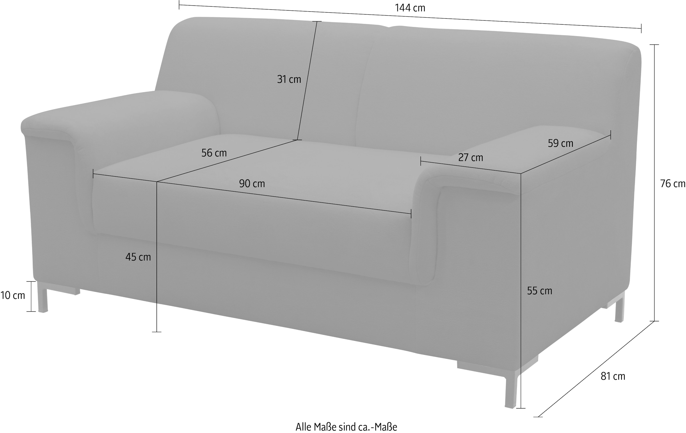 INOSIGN 1,5-Sitzer »Jamie 2 B/T/H: 144/81/76 cm, auch in Cord«, zeitlos, modern, mit komfortablem Federkern