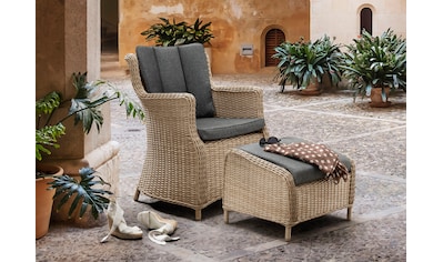 Gartenlounge-Set »LUNA CASA«, (4 tlg.), Polyrattan, Sessel mit Fußhocker, inkl. Auflagen