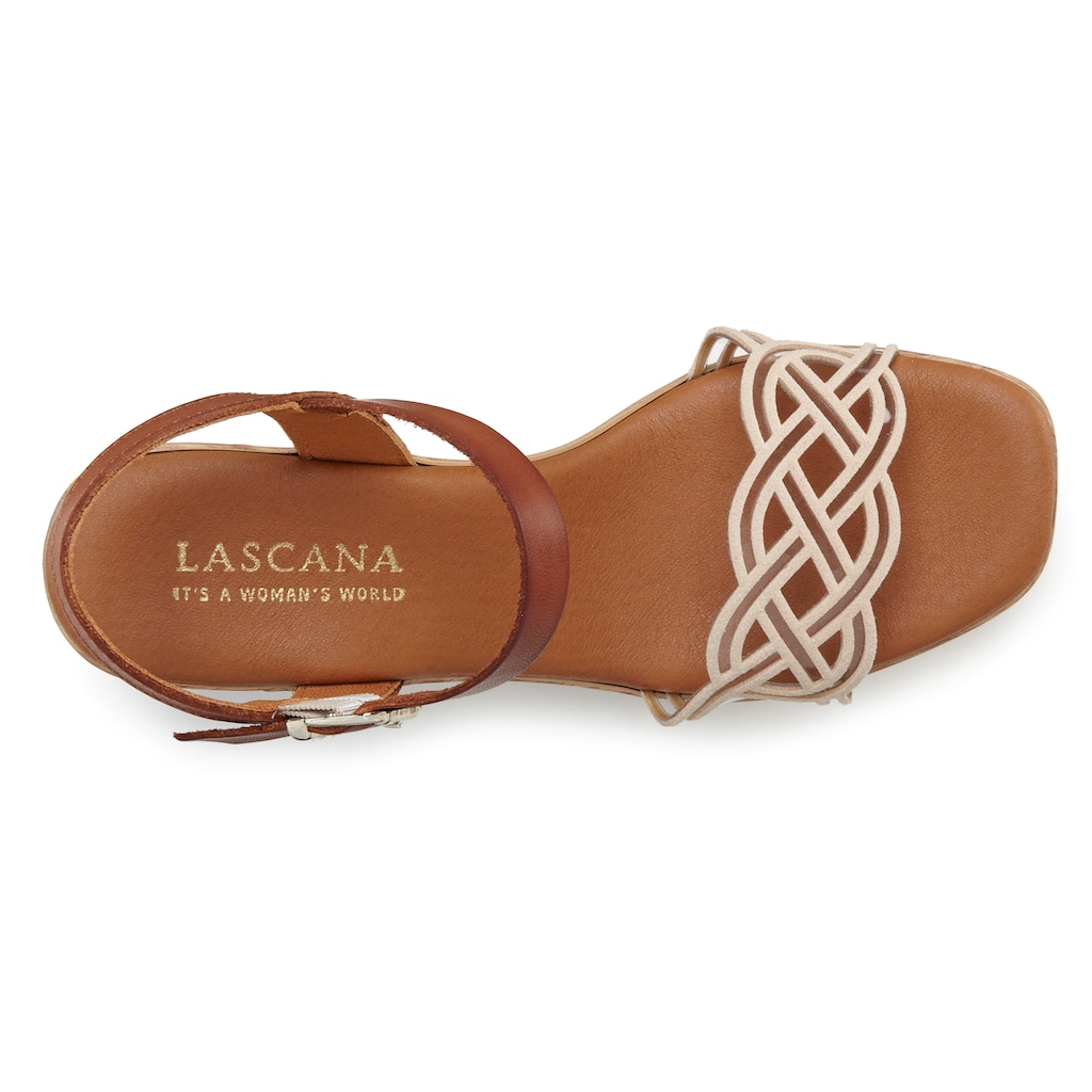LASCANA Sandalette, mit Lederanteil, Flecht-Optik und Blockabsatz