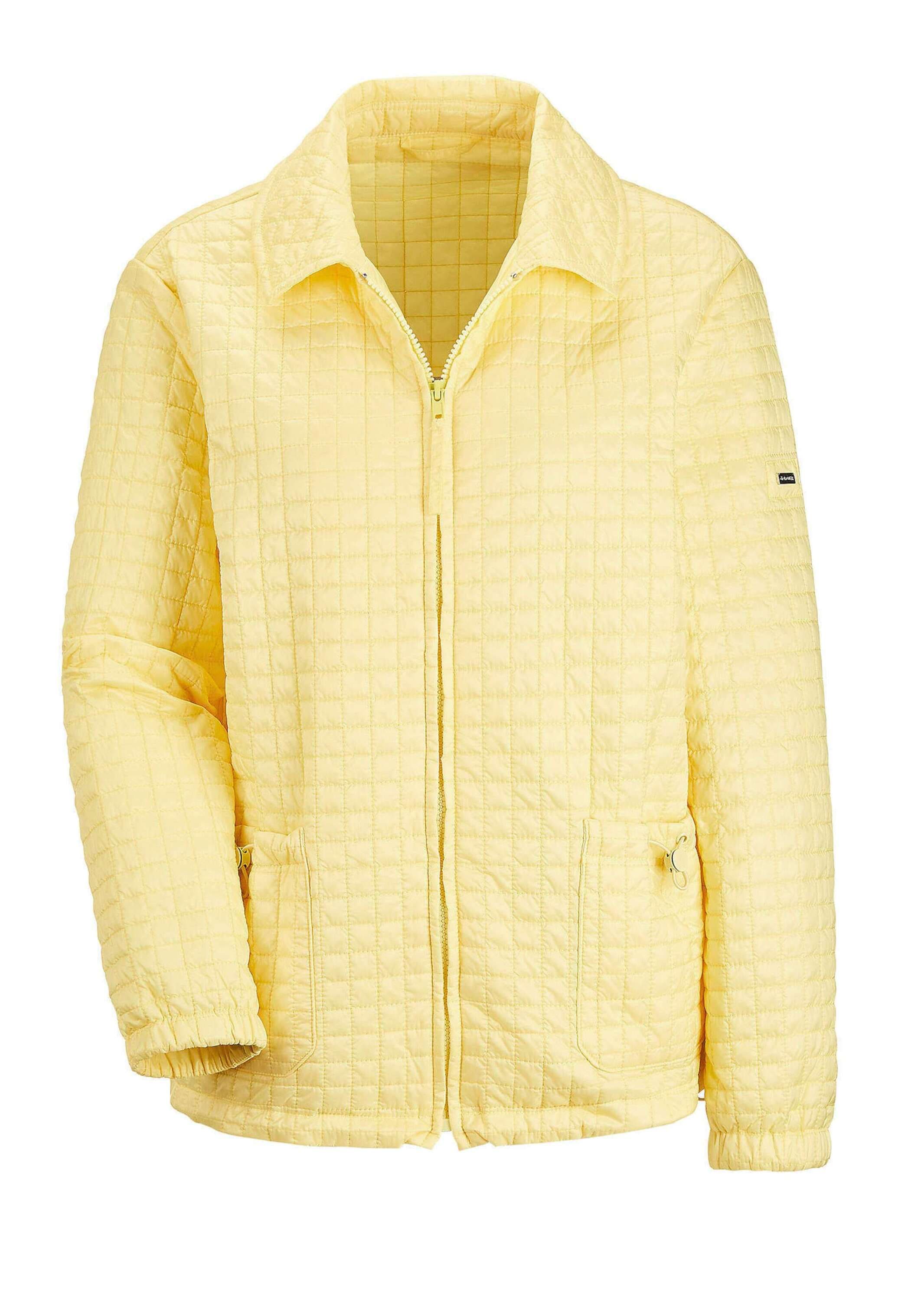 Kurzjacke GOLDNER "Leicht wattierte Outdoorjacke mit Hemdkragen", Damen, Gr. 42, gelb, Obermaterial: 100% Polyamid PA., normal, Gummibund, Jacken Kurzjacke, Mit Gummizug im Saum