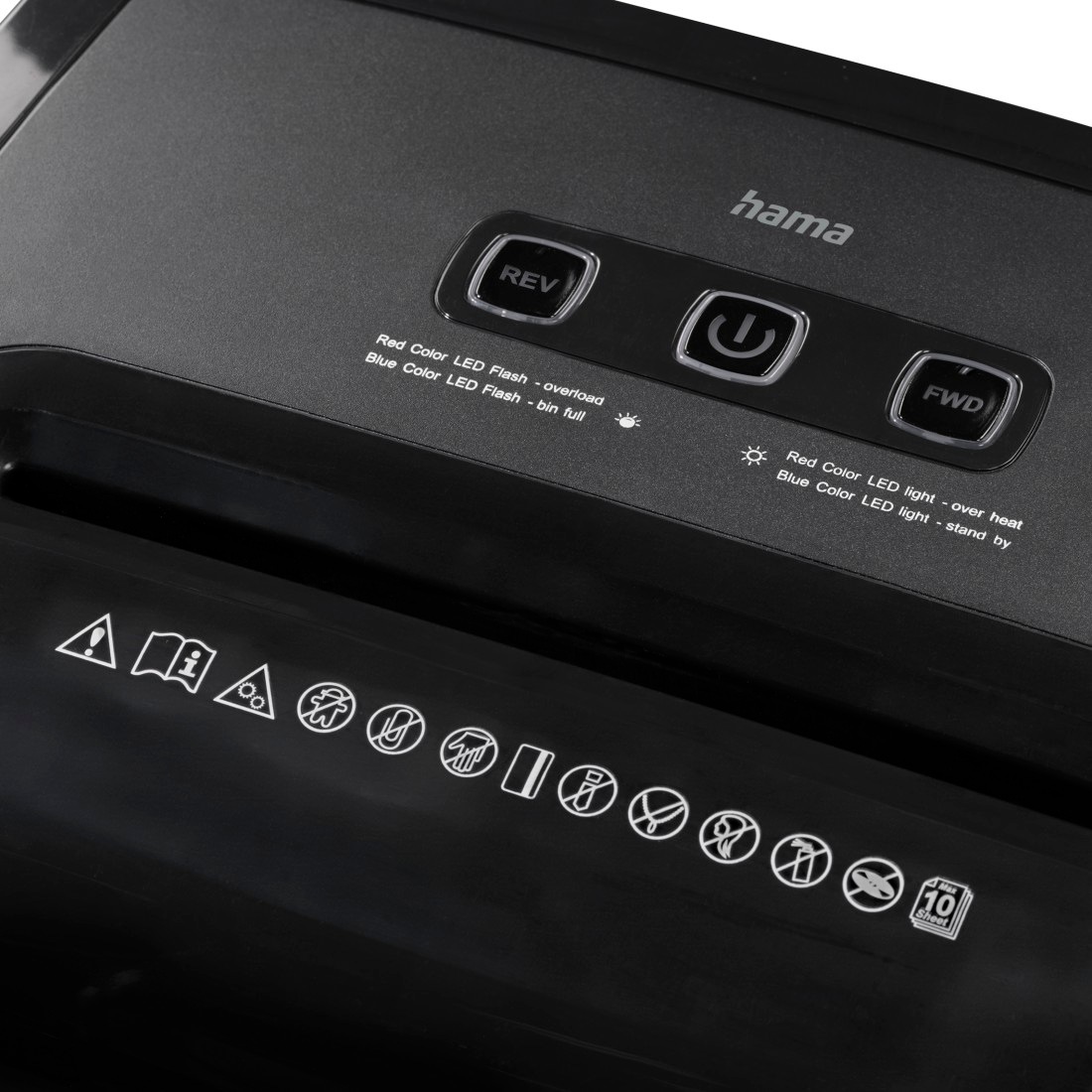 Hama Aktenvernichter »Aktenvernichter Mikroschnitt (Papier + Plastik, Korb, 10 Blatt, P5)« Mit Papierkorb, 2 x 12 mm Mini-Schnitzel, Automatik, Rücklauf