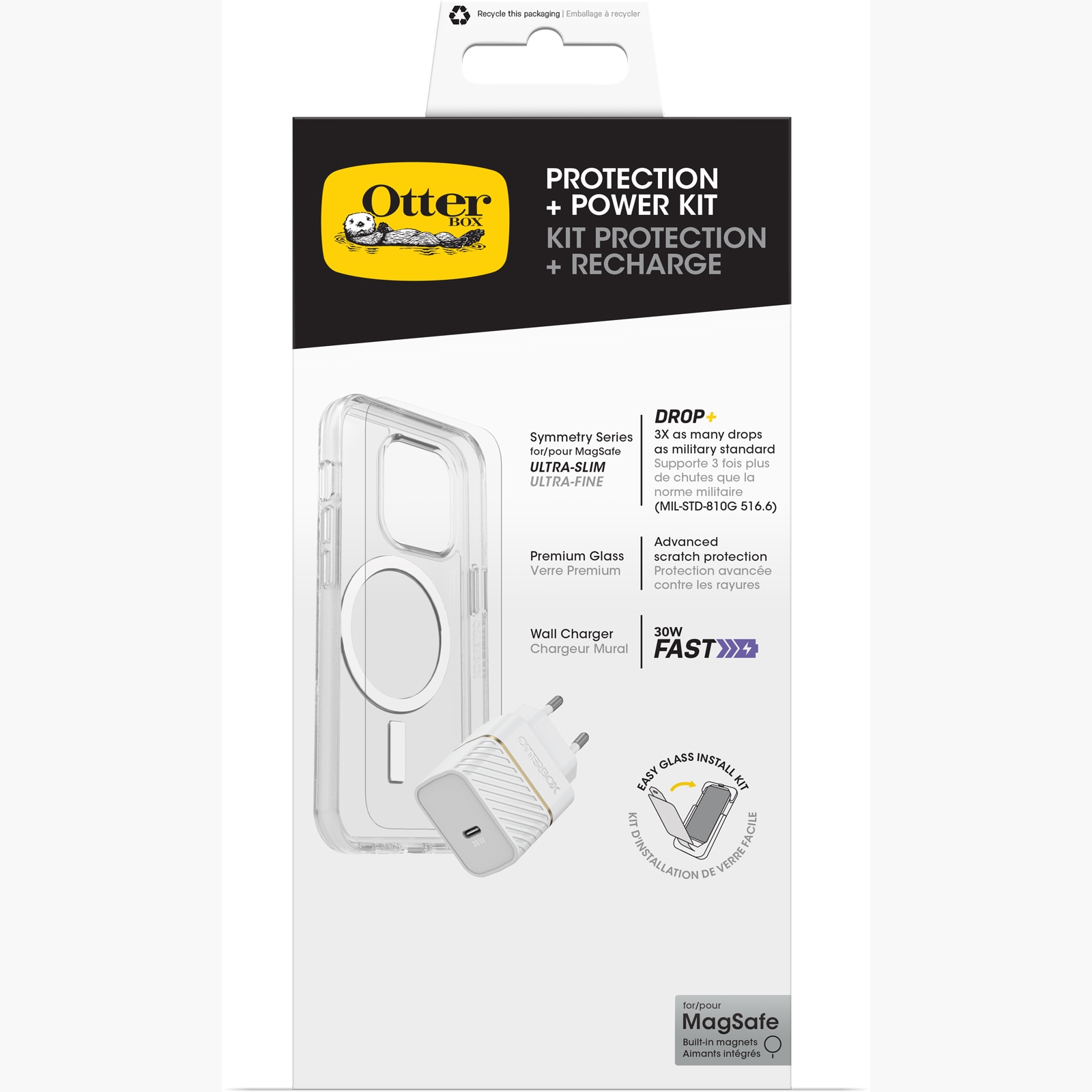 Otterbox Backcover »Symmetry Clear MagSafe Hülle,Glass,Charger KIT für iPhone 15 Plus«, Apple iPhone 15 Plus, Protection und Power Kit, DROP+, widerstandsfähig, Kantenschutz