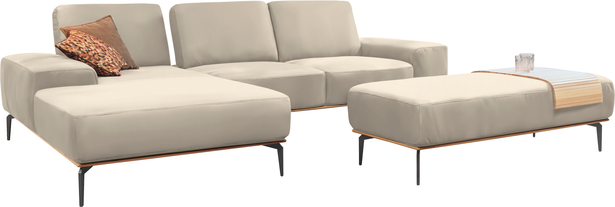 W.SCHILLIG Ecksofa »run, Designsofa mit tollem Sitzkomfort, bequem, L-Form«, mit Holzsockel, Füße in Schwarz pulverbeschichtet, Breite 299 cm