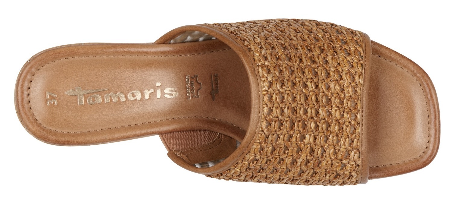 Tamaris Pantolette, Blockabsatz, Plateau, Sommerschuh in Flechtoptik