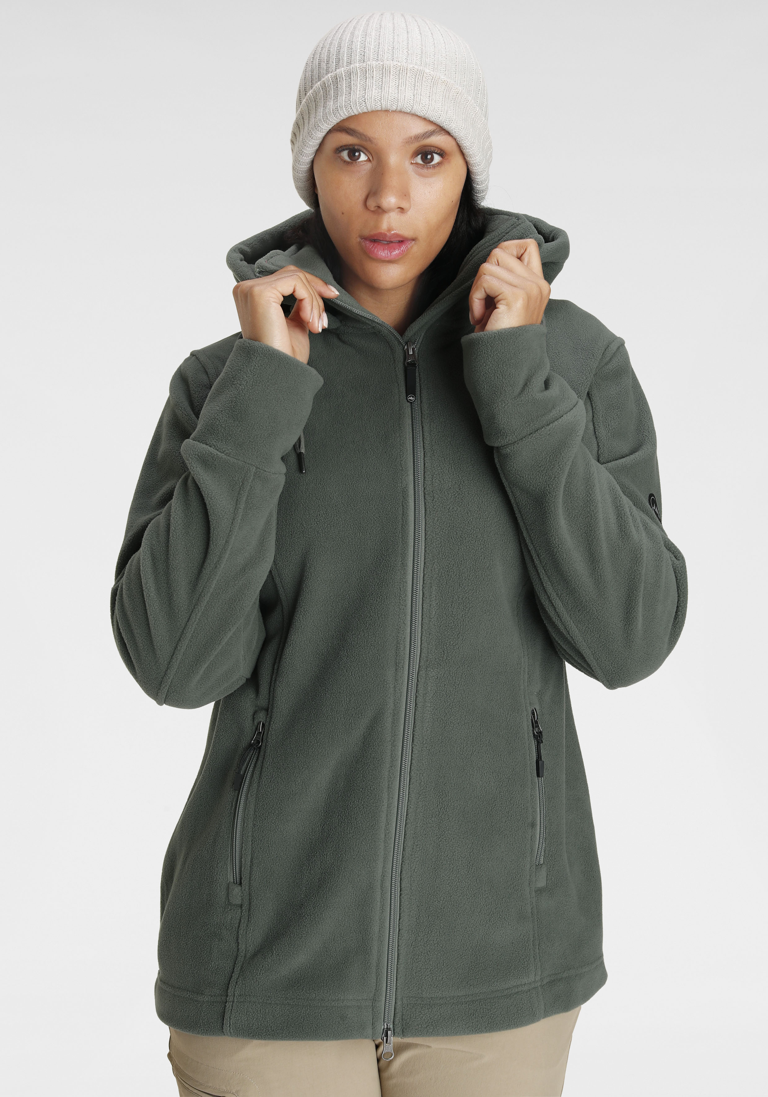 Polarino Fleecejacke "Große Größen" mit Kapuze für kalte Tage, aus Fleece, sportlicher Stil, atmungsaktiv