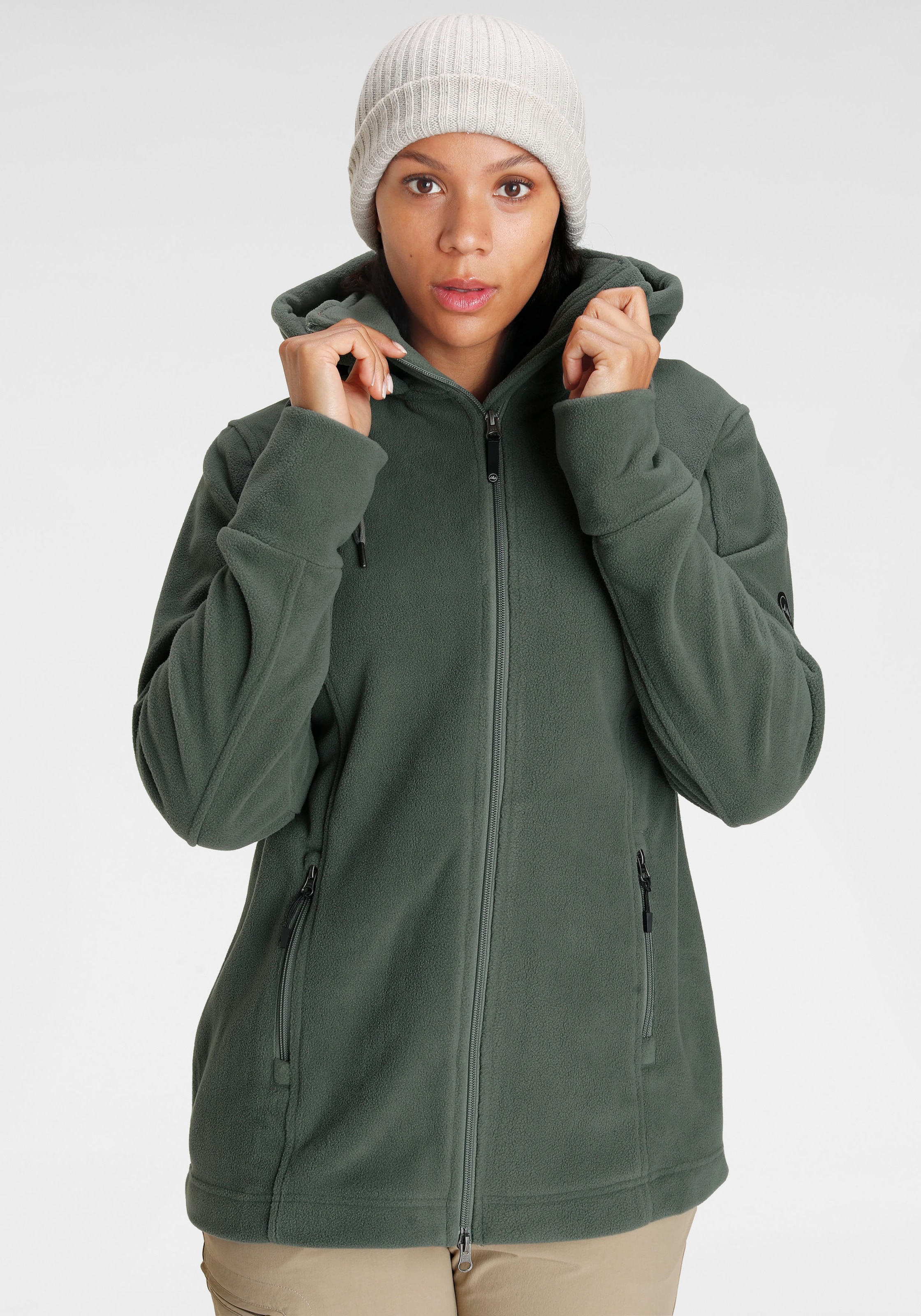 Polarino Fleecejacke, mit Kapuze, für kalte Tage, aus Fleece, sportlicher Stil, atmungsaktiv