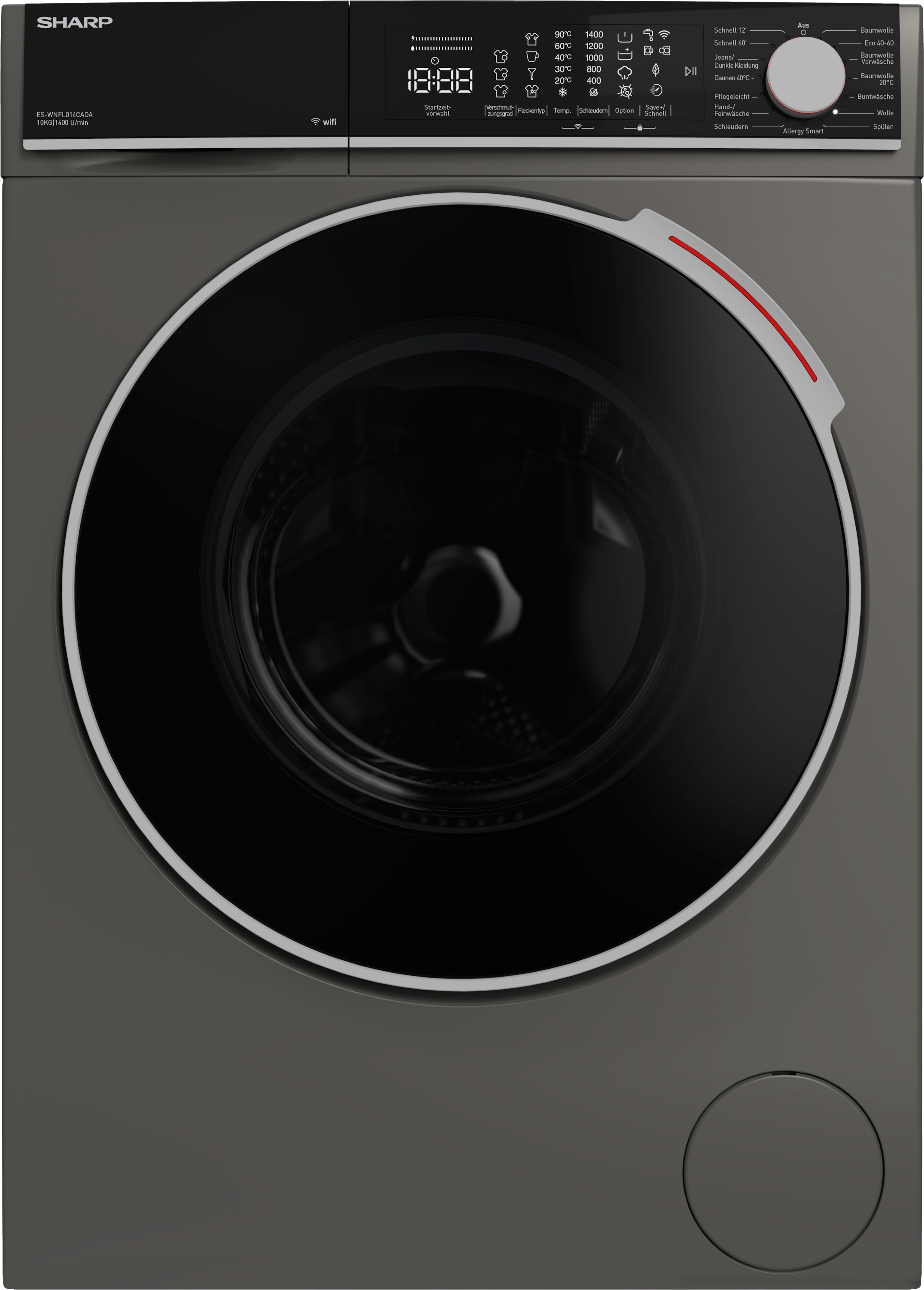 Sharp Waschmaschine Mid Class »ES-WNFB214CMDA-DE« 12 kg 1400 U/min 12kg / +WIFI / A-20% / black Doorring+knob/Steam/
Mat Black