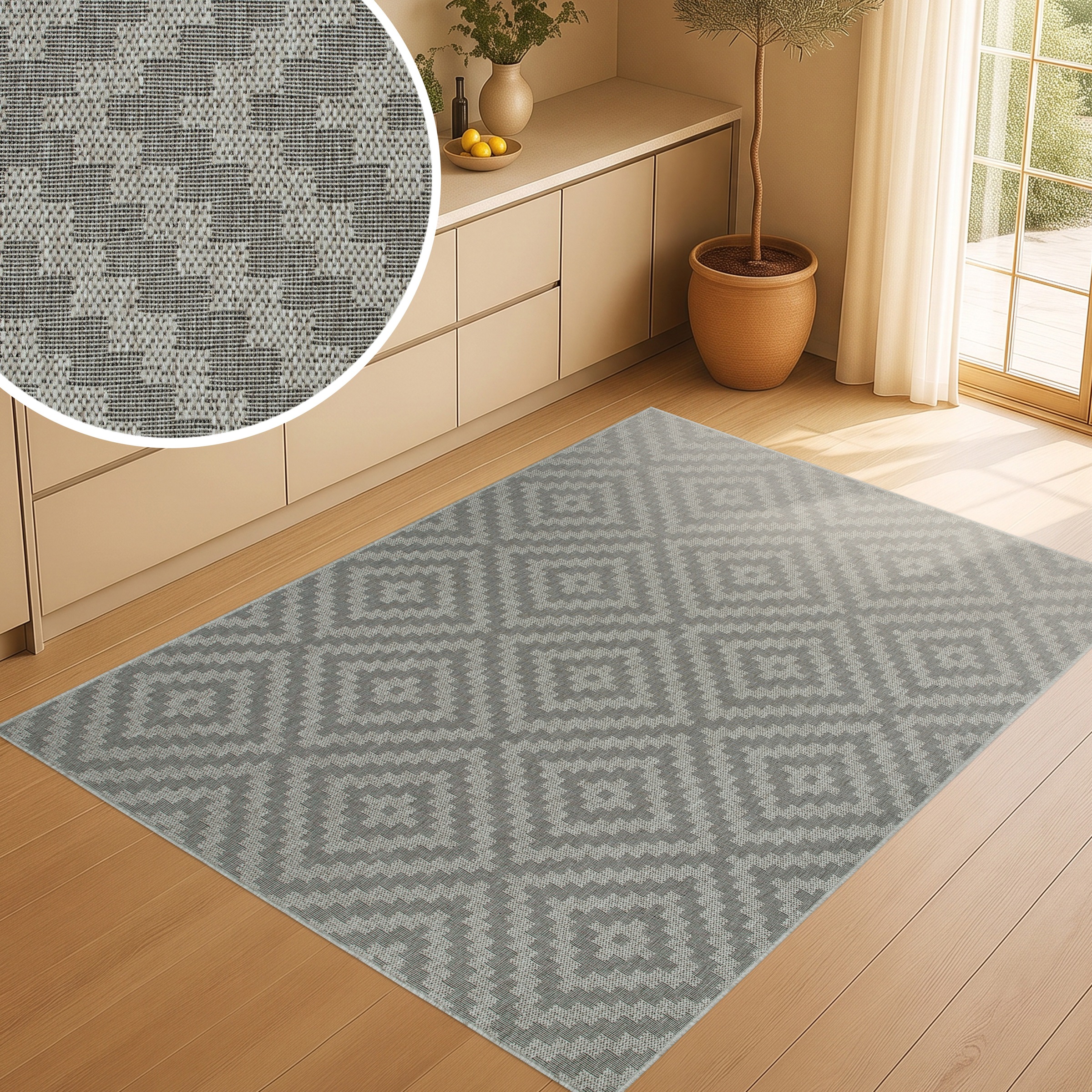 OTTO home Teppich "Cordoba auch als Läufer erhältlich" rechteckig 3 mm Höhe In- und Outdoor geeignet, Sisal-Optik, Wetterfest & UV-beständig, Boho
