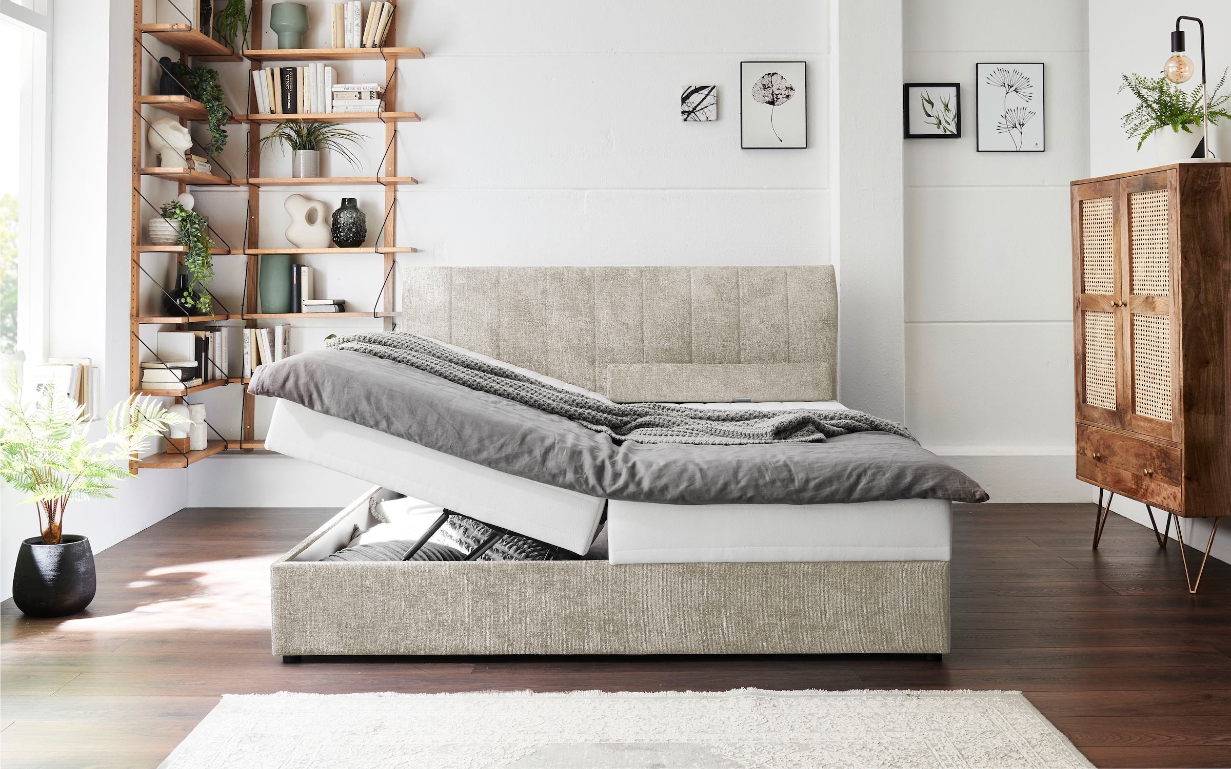 ATLANTIC home collection Boxbett »ALISIA«, mit Taschenfederkern, Bettkasten und Kissenrolle im Originalbezug