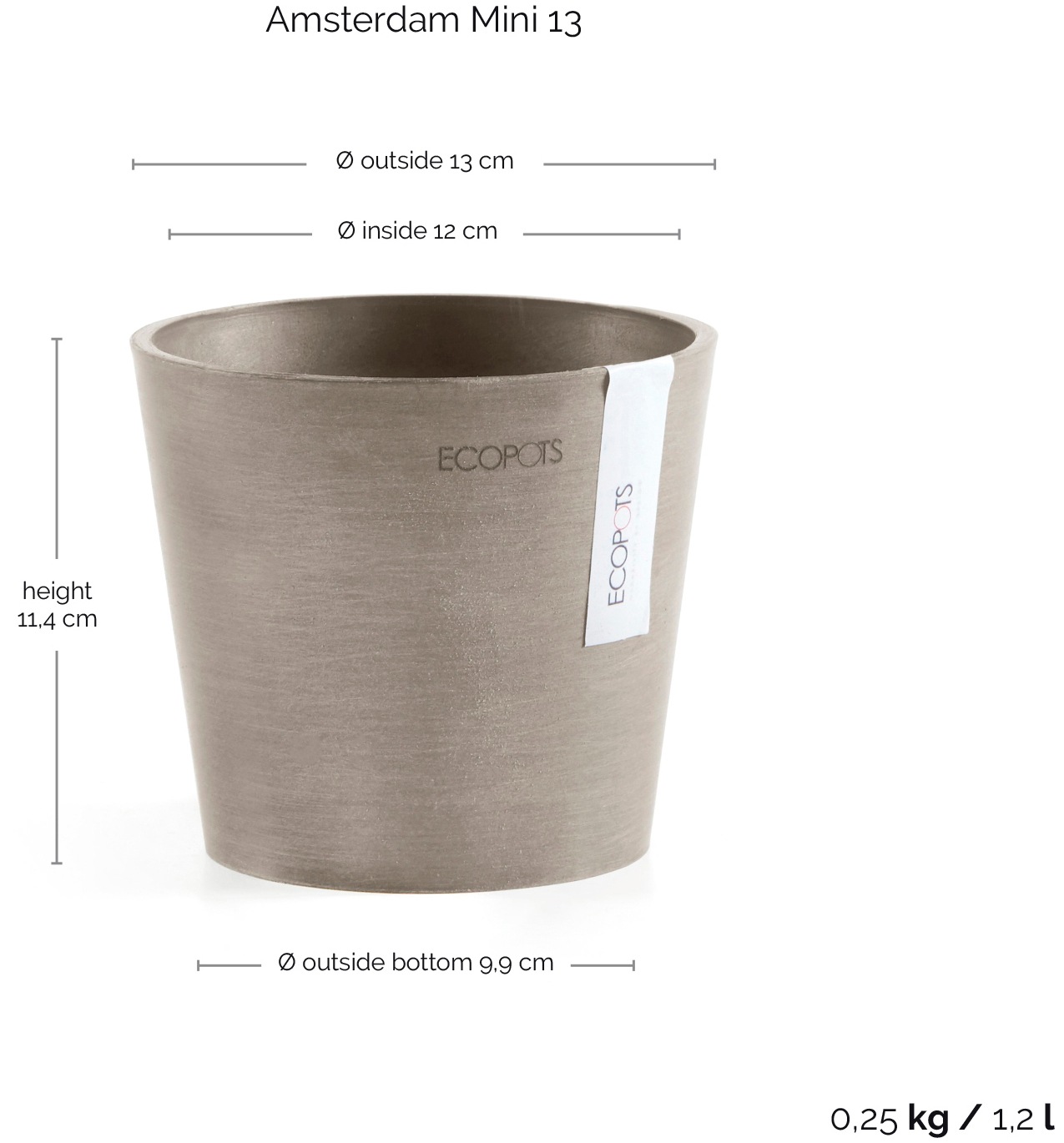 ECOPOTS Blumentopf »Amsterdam Mini 13 Taupe«, für den Innenbereich