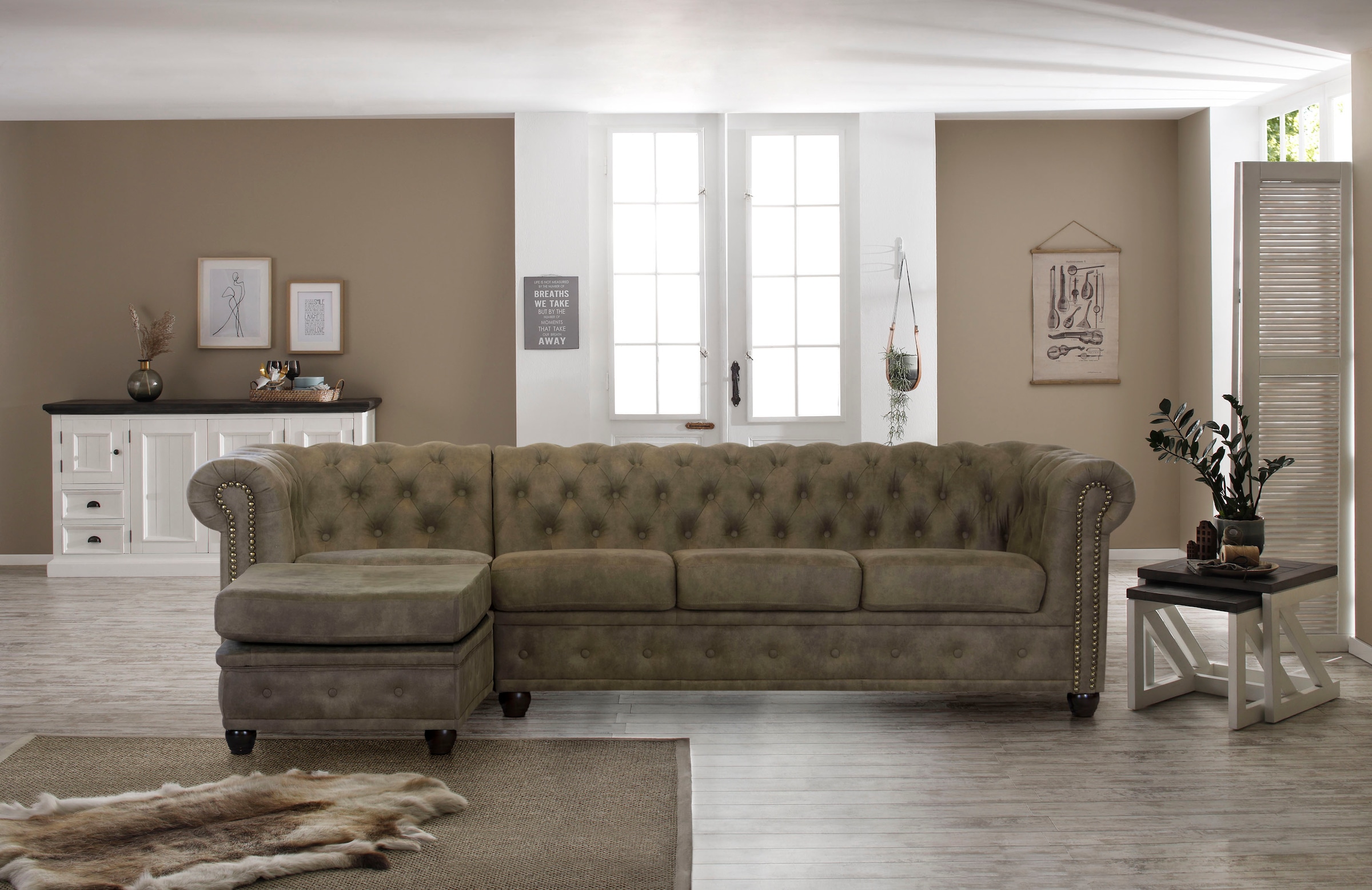 Home affaire Chesterfield-Sofa "Rysum L-Form", Chesterfield-Optik mit Ottomanen-Abschluß