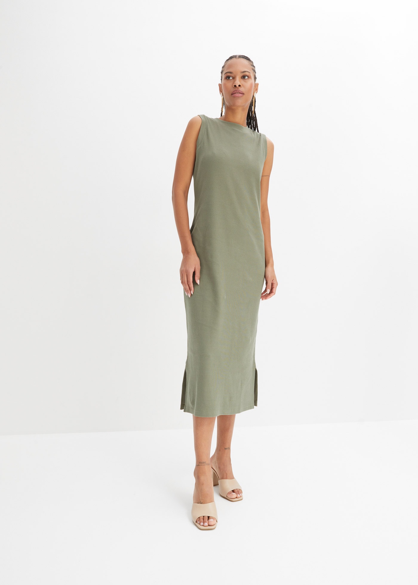 bonprix Jerseykleid aus Rippjersey, mit rundem geripptem Halsausschnitt, ohne Ärmel