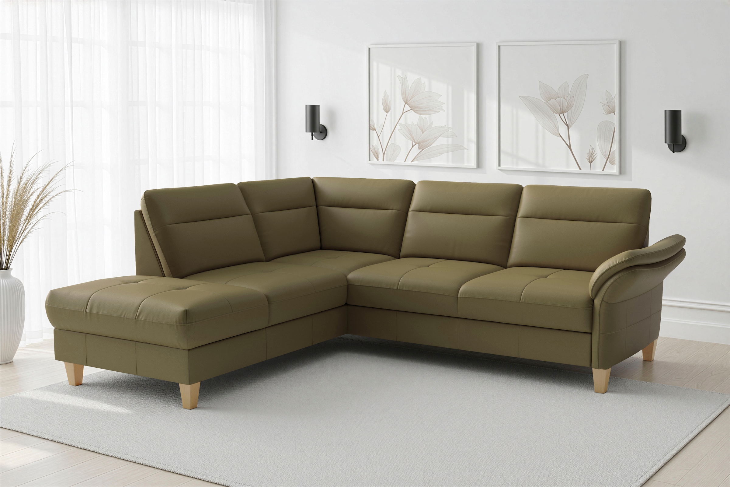 sit&more Ecksofa »Pamela L-Form, Leder, B: 218 cm« optional Armteilverstellung, Bettfunktion & Bettkasten