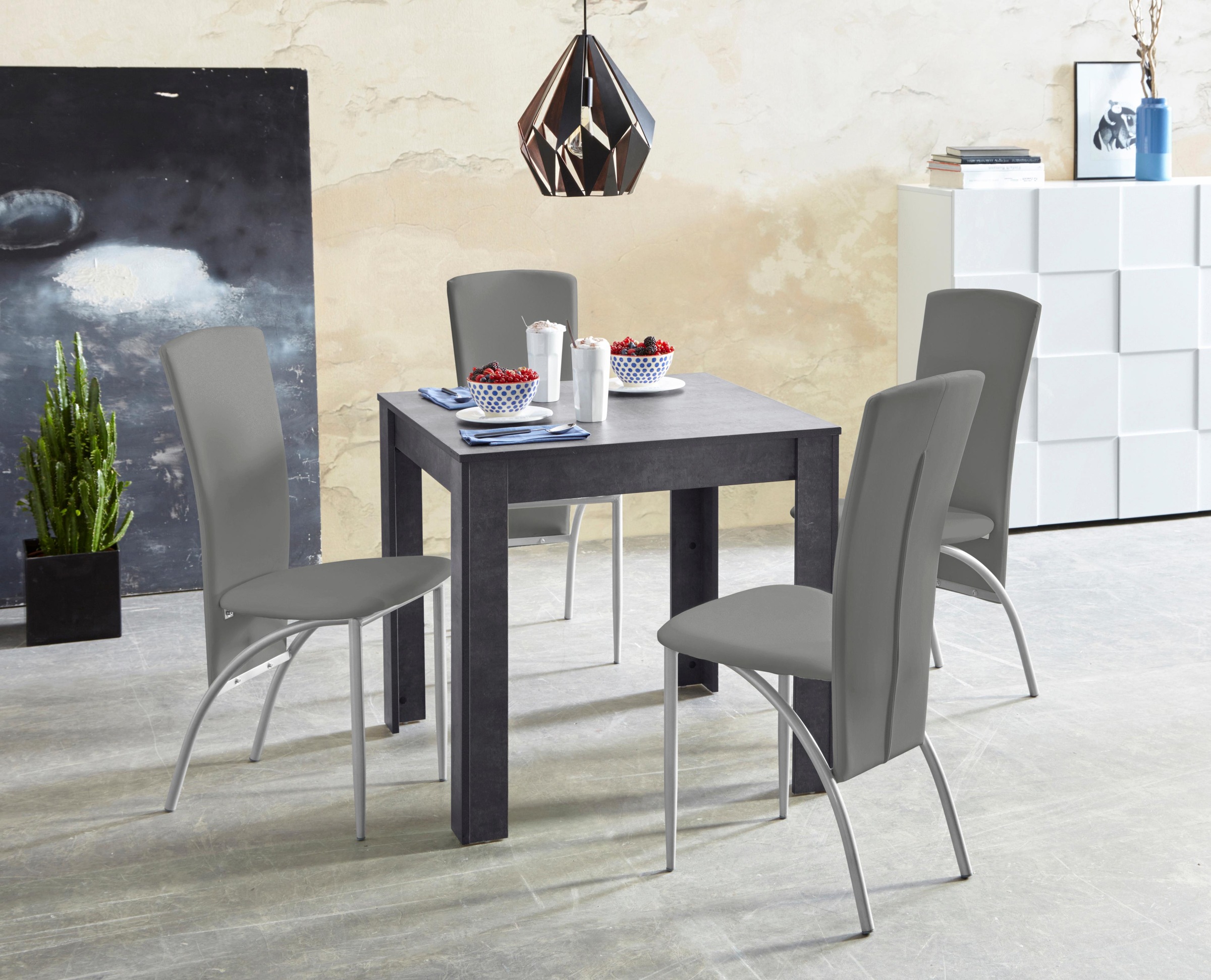 Essgruppe OTTO HOME, B:80cm, grau, Sitzmöbel-Sets, Tischbreite 80 cm in schieferfarben, 5tlg. Essgruppe