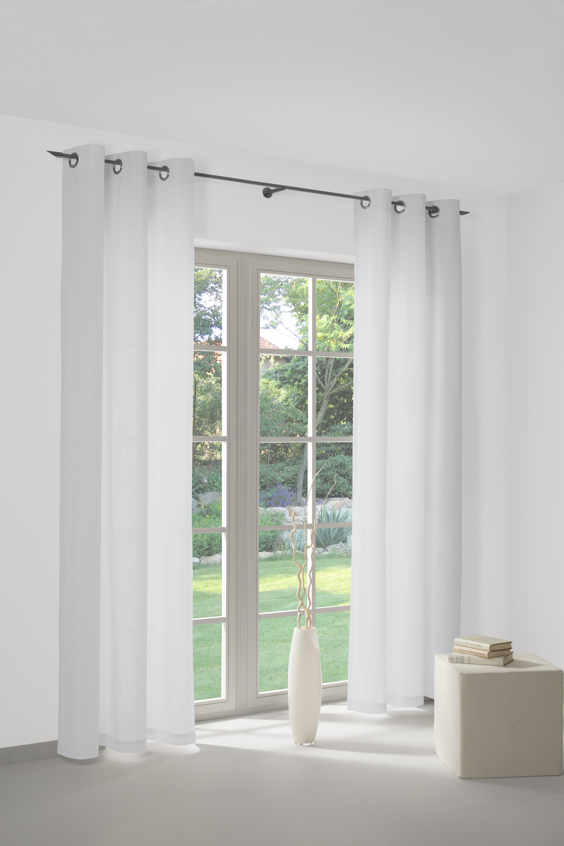 Vorhang WIRTH, B:132cm H:145cm, weiß, Polyester, Wohnzimmer, Gardinen, "SUNBONE"