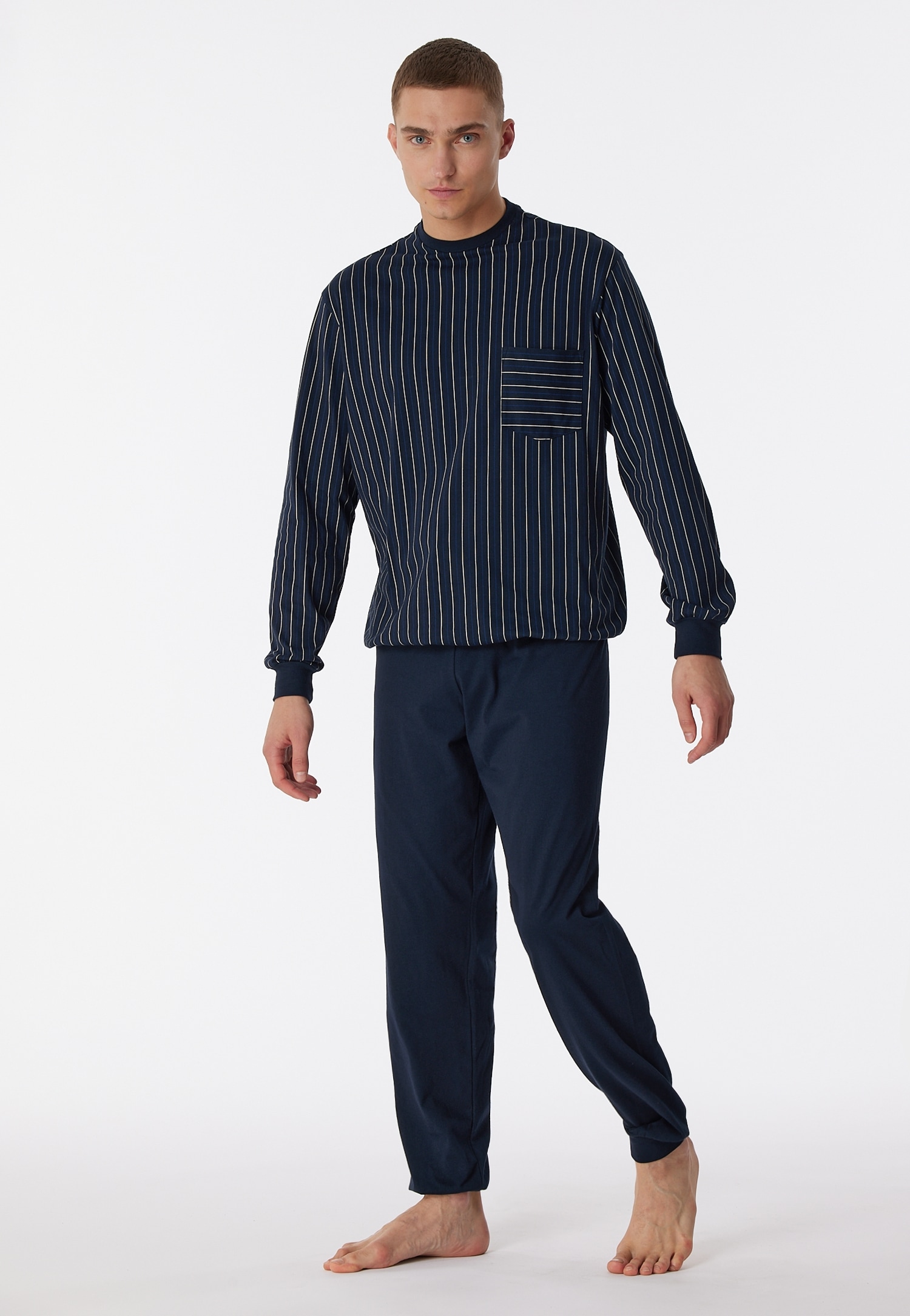 Schiesser Pyjama »"Comfort Nightwear"«, (2 tlg.), gestreiftes Langarmshirt mit Rundhalsausschnitt