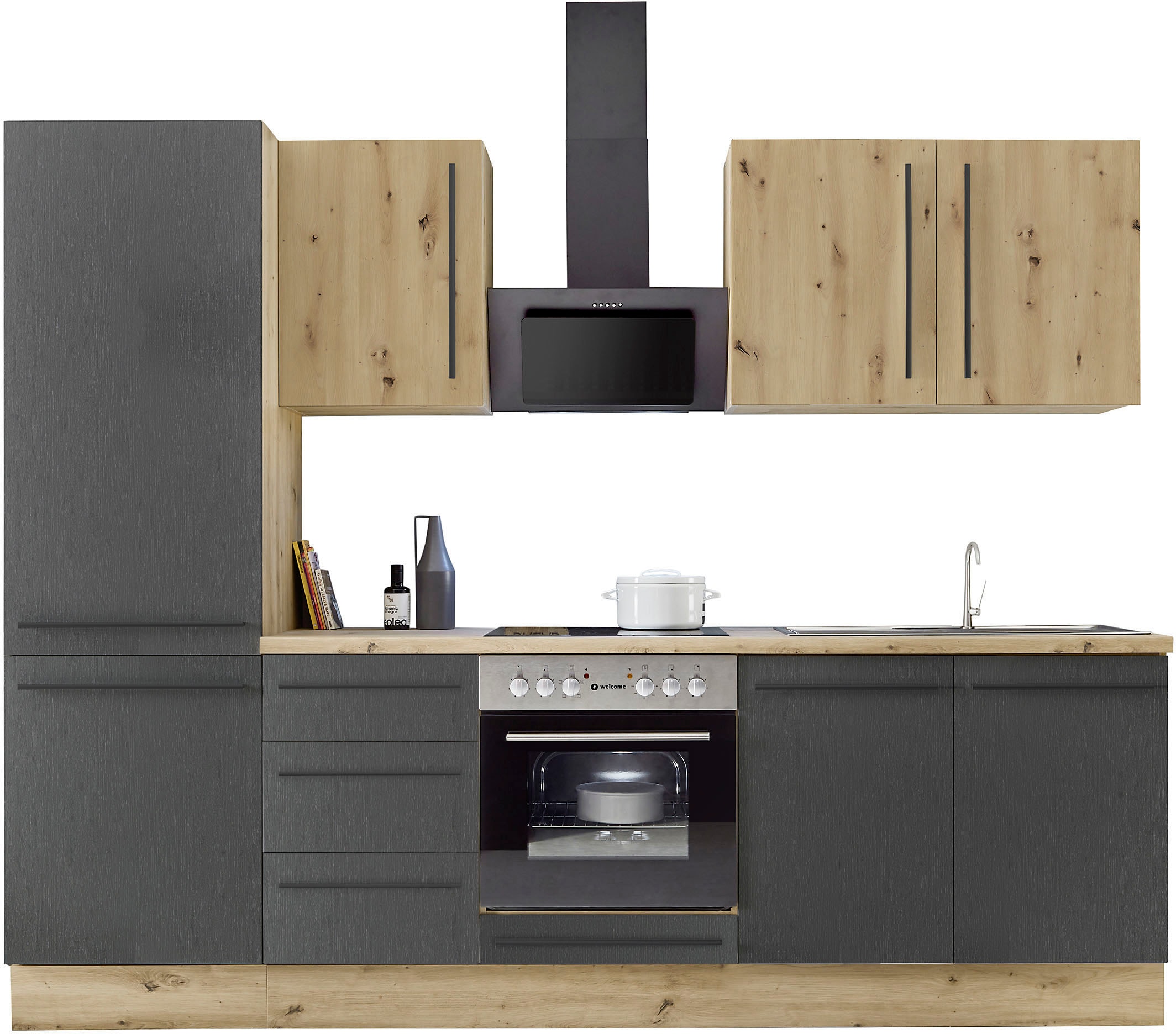 KOCHSTATION Küchenzeile »KS-Florida mit 38mm starker Arbeitsplatte«, Breite 270 cm, wahlweise mit E-Geräten, Soft-Close-Funktion