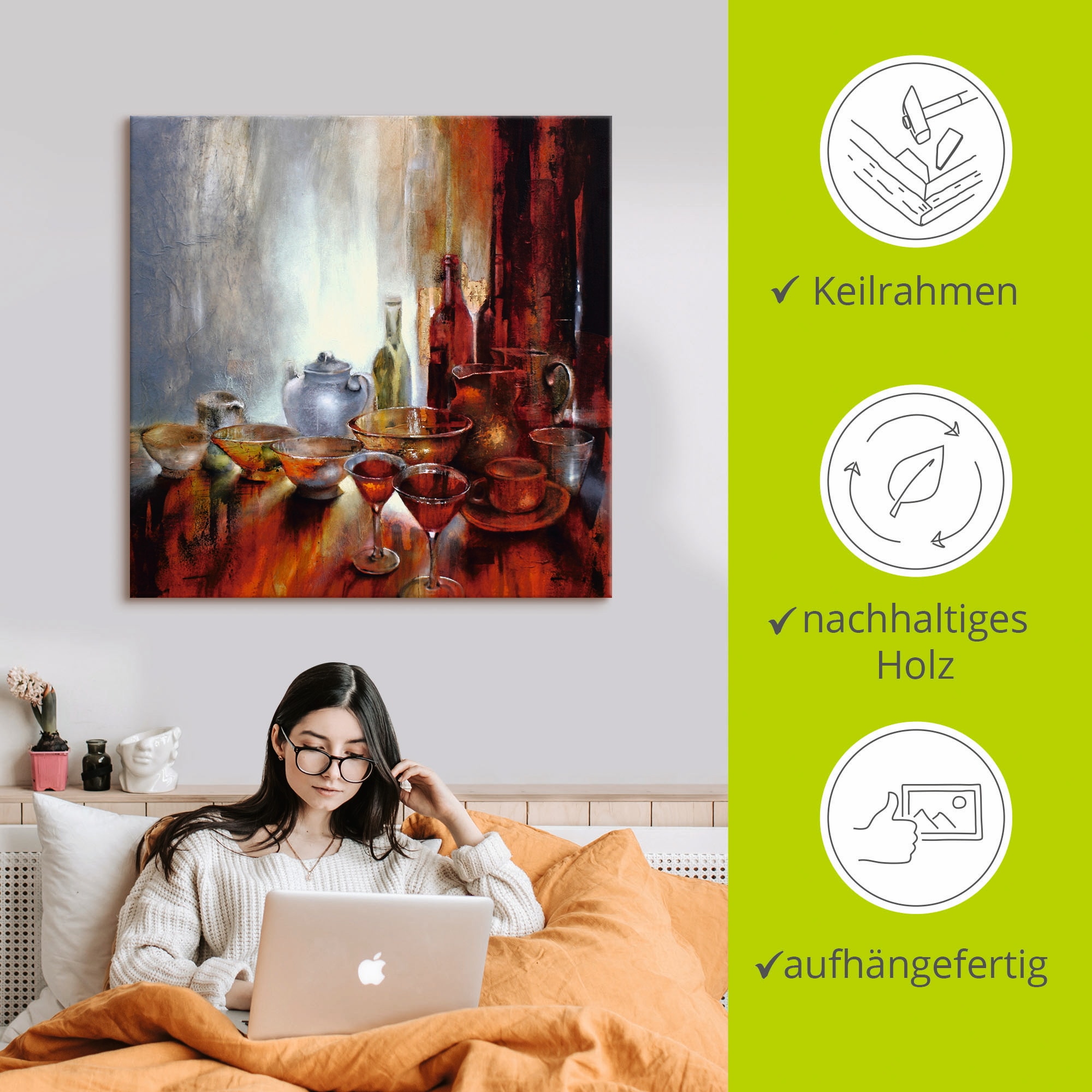 Artland Wandbild »Stillleben mit grauer Teekanne«, Geschirr & Besteck, (1 St.), als Alubild, Leinwandbild, Wandaufkleber oder Poster in versch. Größen