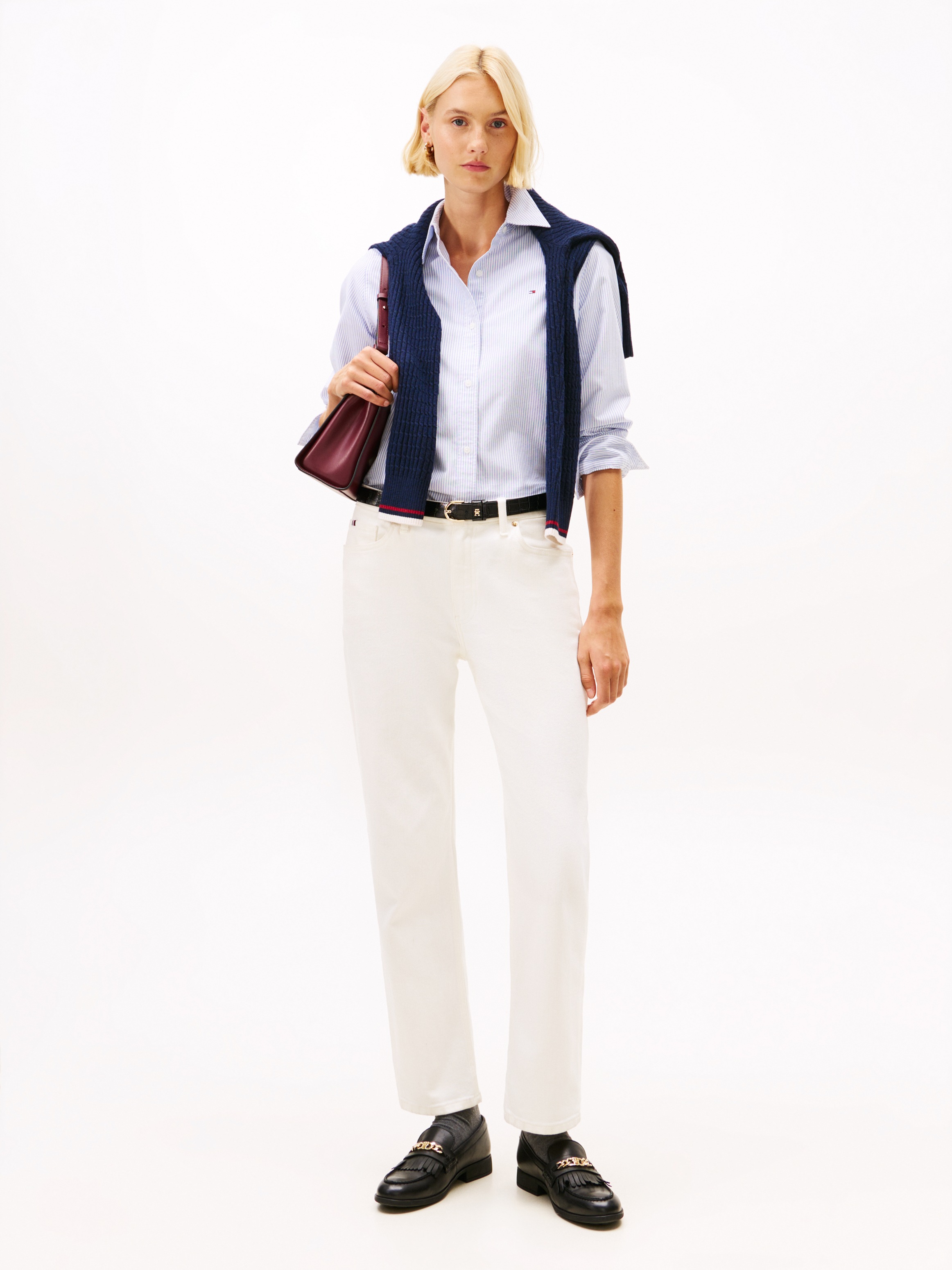 Thumbnail - Tommy Hilfiger Hemdbluse "OXFORD RELAXED FIT SHIRT mit Hemdblusenkragen und Stickerei" mit Streifen