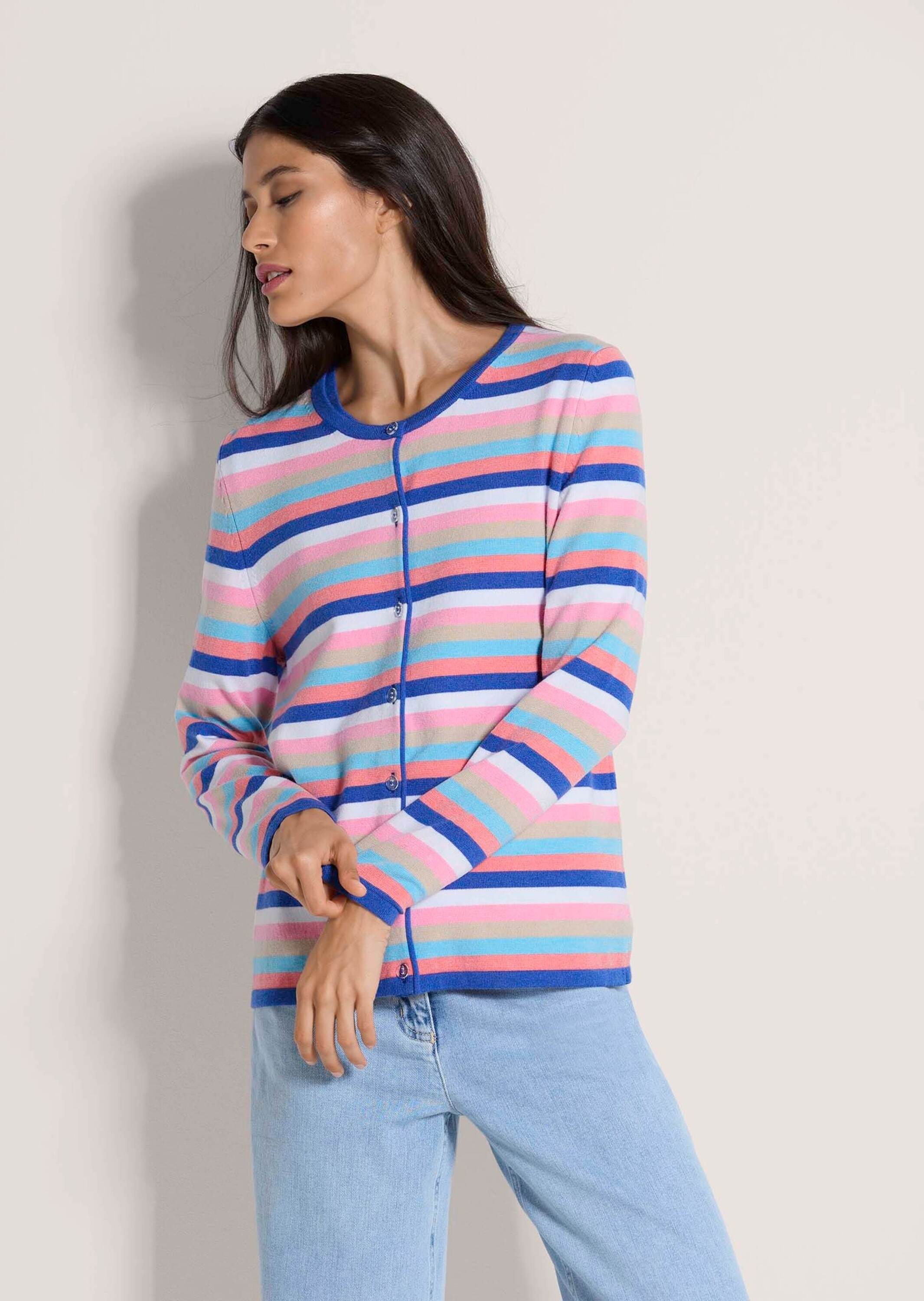 MADELEINE Strickjacke »Strickjacke Streifenjacke aus Modal, Feinstrick, Rundhals« Multicolour-Streifen