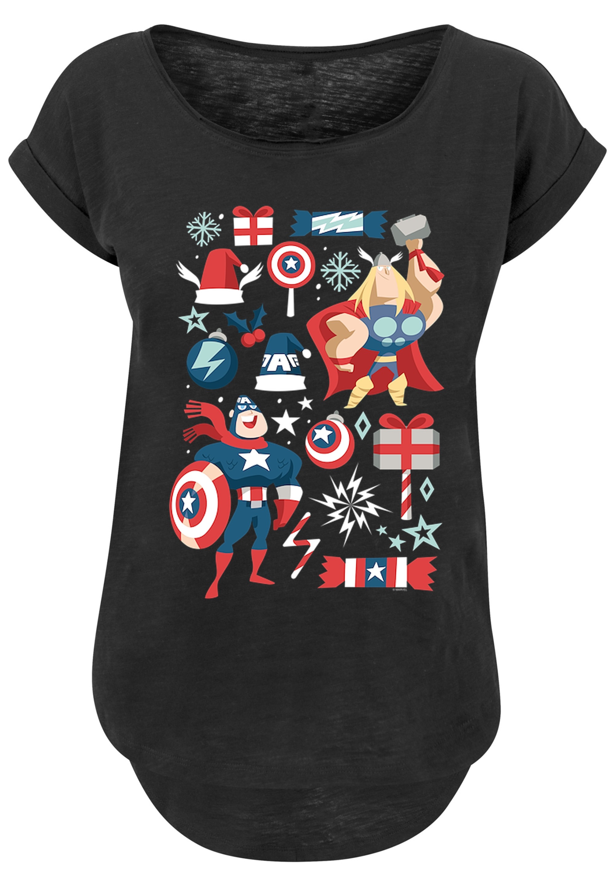 F4NT4STIC T-Shirt »Marvel Thor And Captain America Christmas Day«, Damen,Premium Merch,Lang,Longshirt,Logo Print