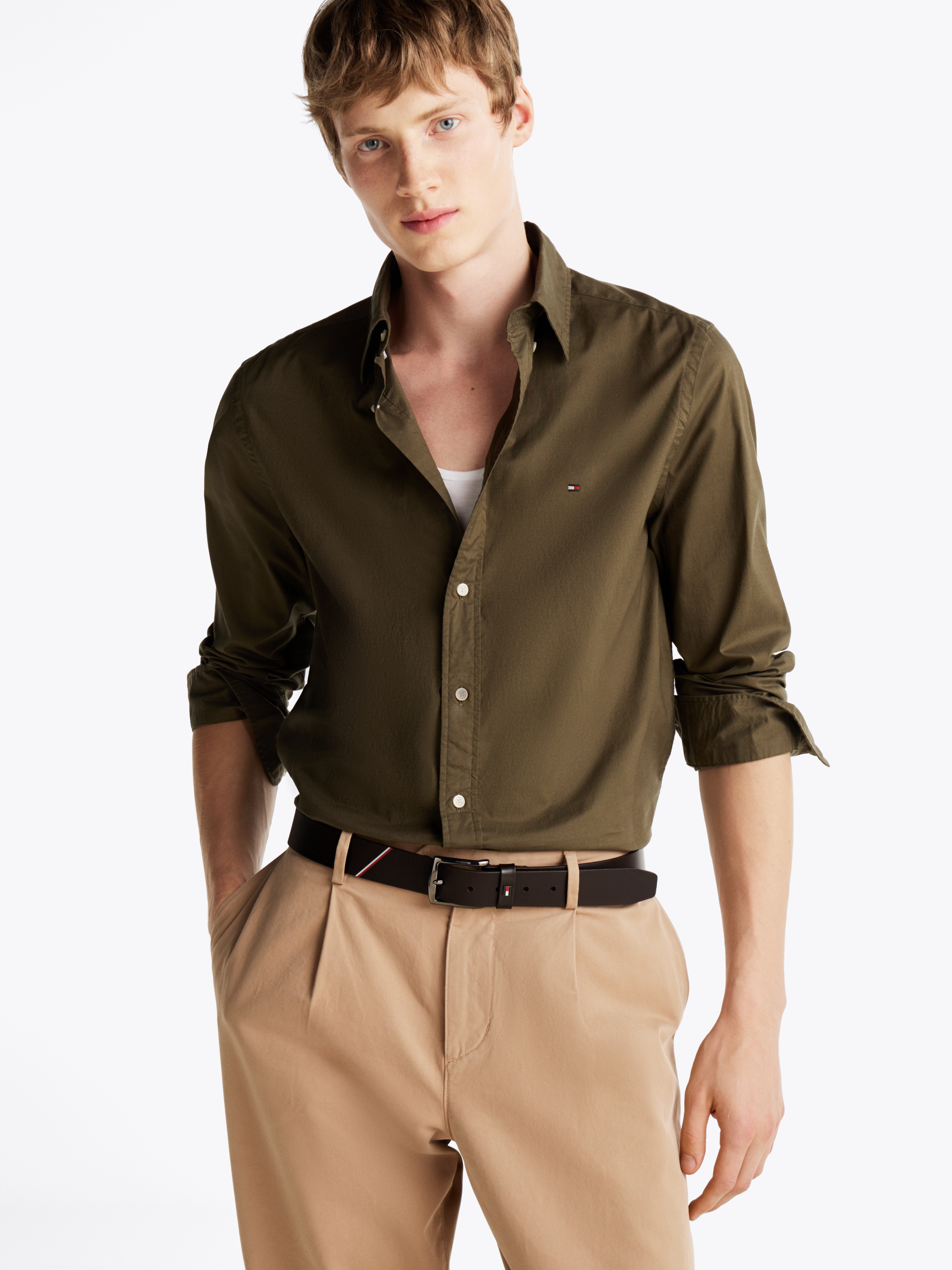 Tommy Hilfiger Businesshemd »FLEX POPLIN SOLID RF SHIRT 1«, mit Logostickerei